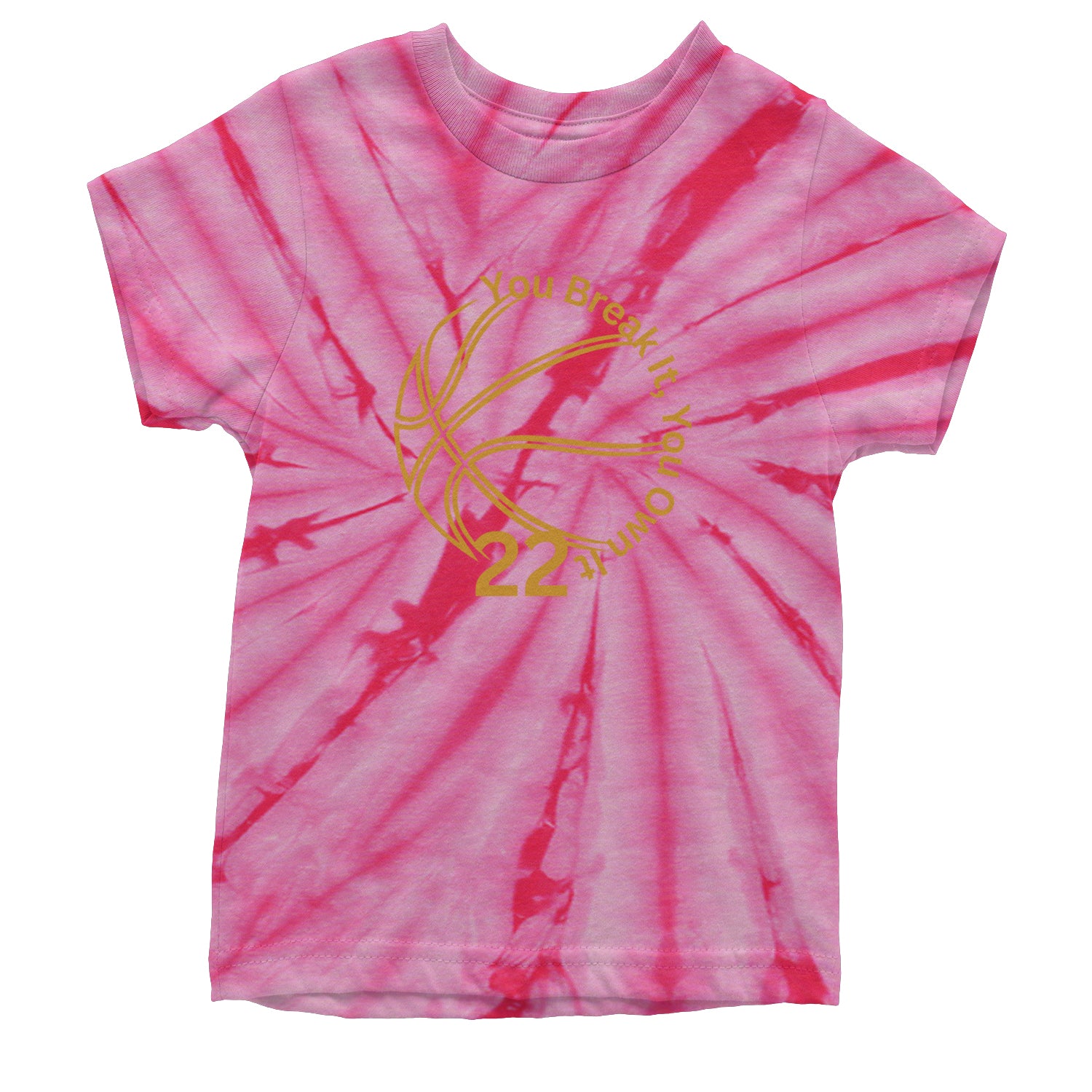 You Break It You Own It 22 Basketball Youth T-shirt Tie-Dye Spider Pink