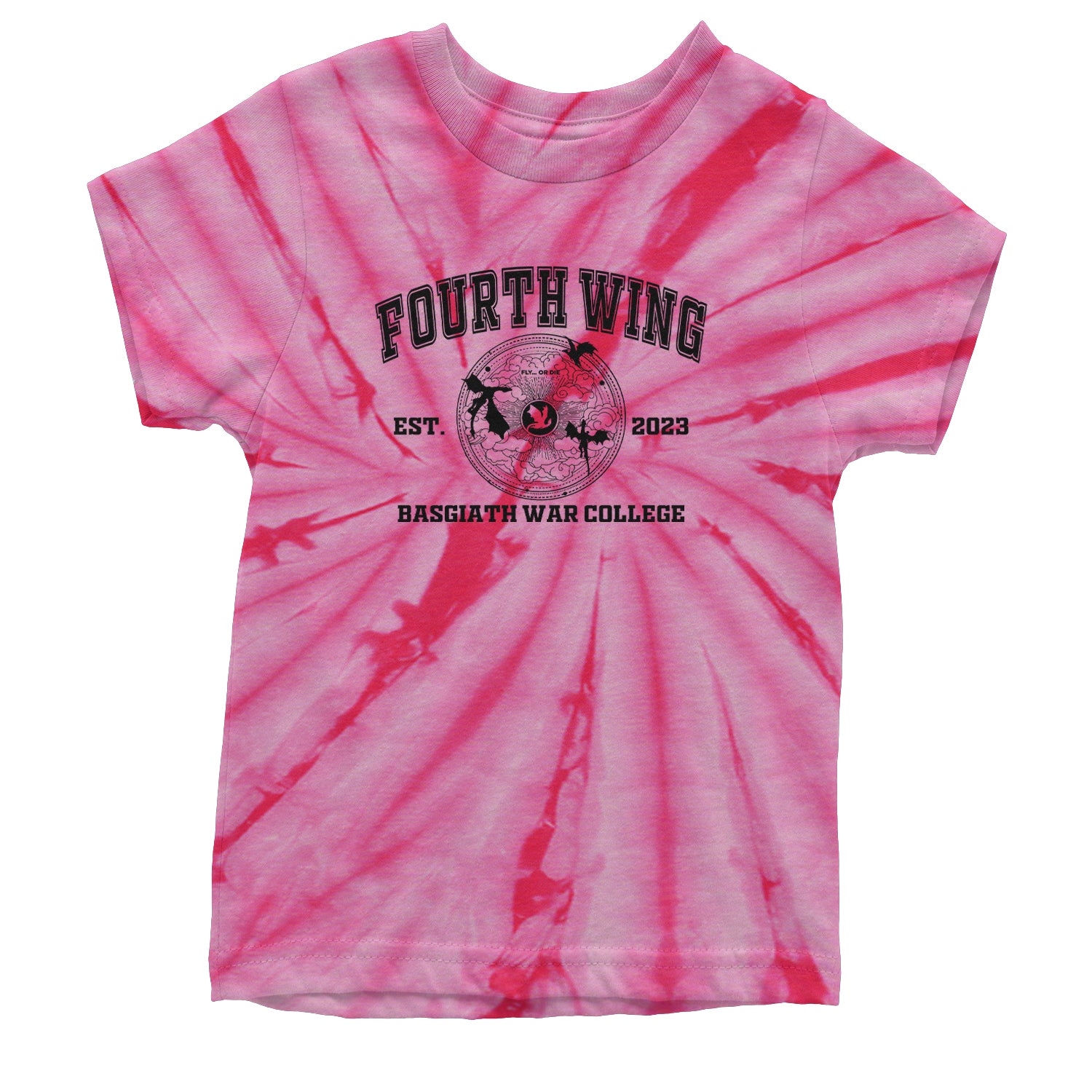 Fourth Wing Basgiath War College Youth T-shirt Tie-Dye Spider Pink