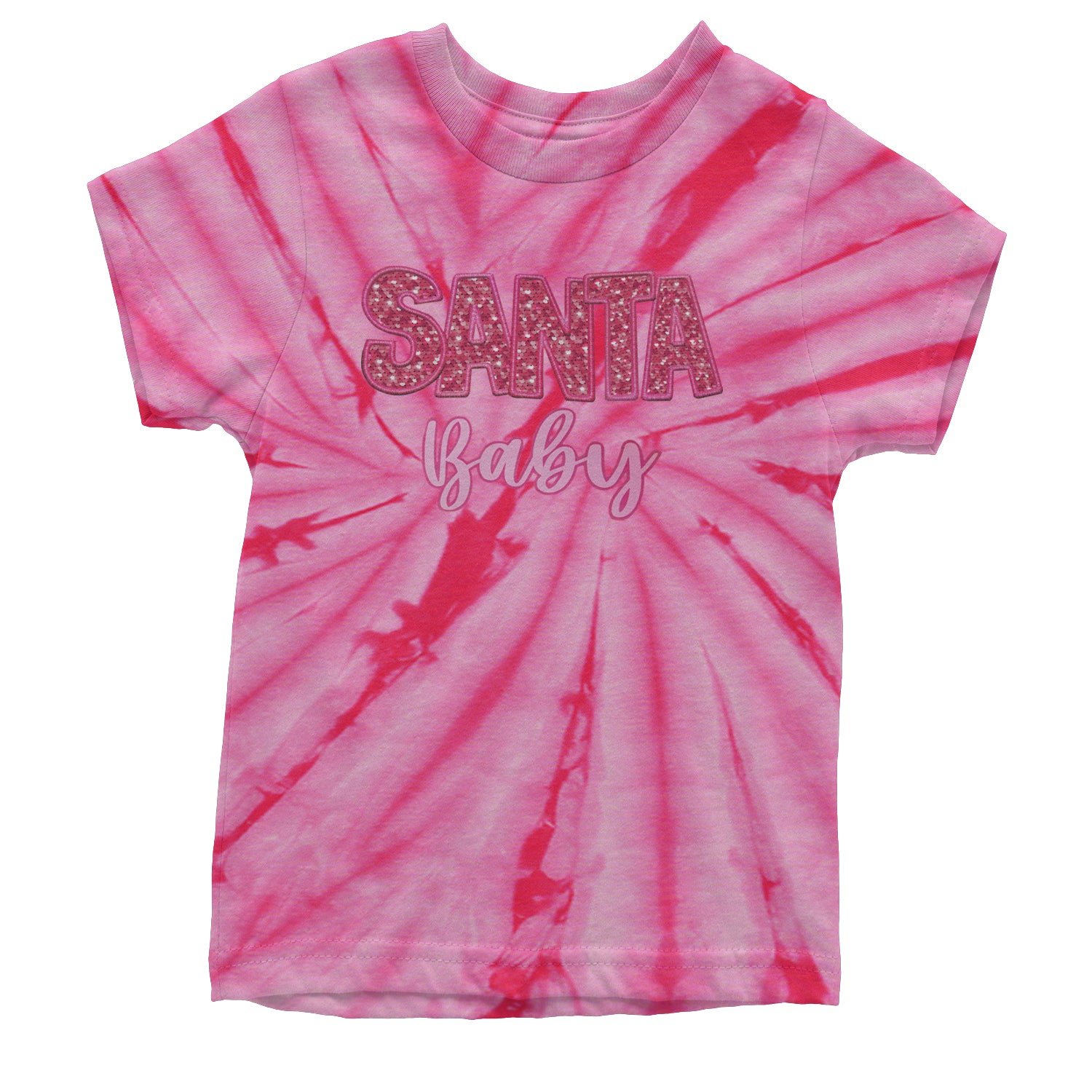 Santa Baby Faux Patch and Sequins Youth T-shirt Tie-Dye Spider Pink