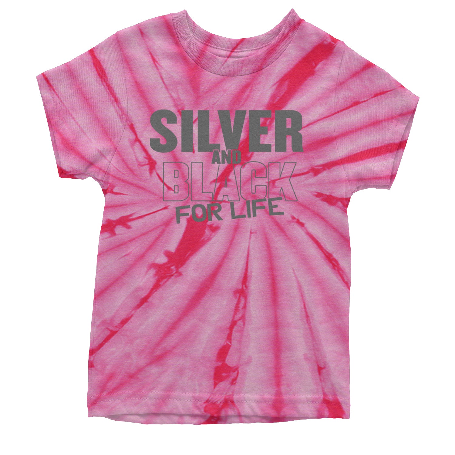 Silver And Black For Life Football Fan Youth T-shirt Tie-Dye Spider Pink