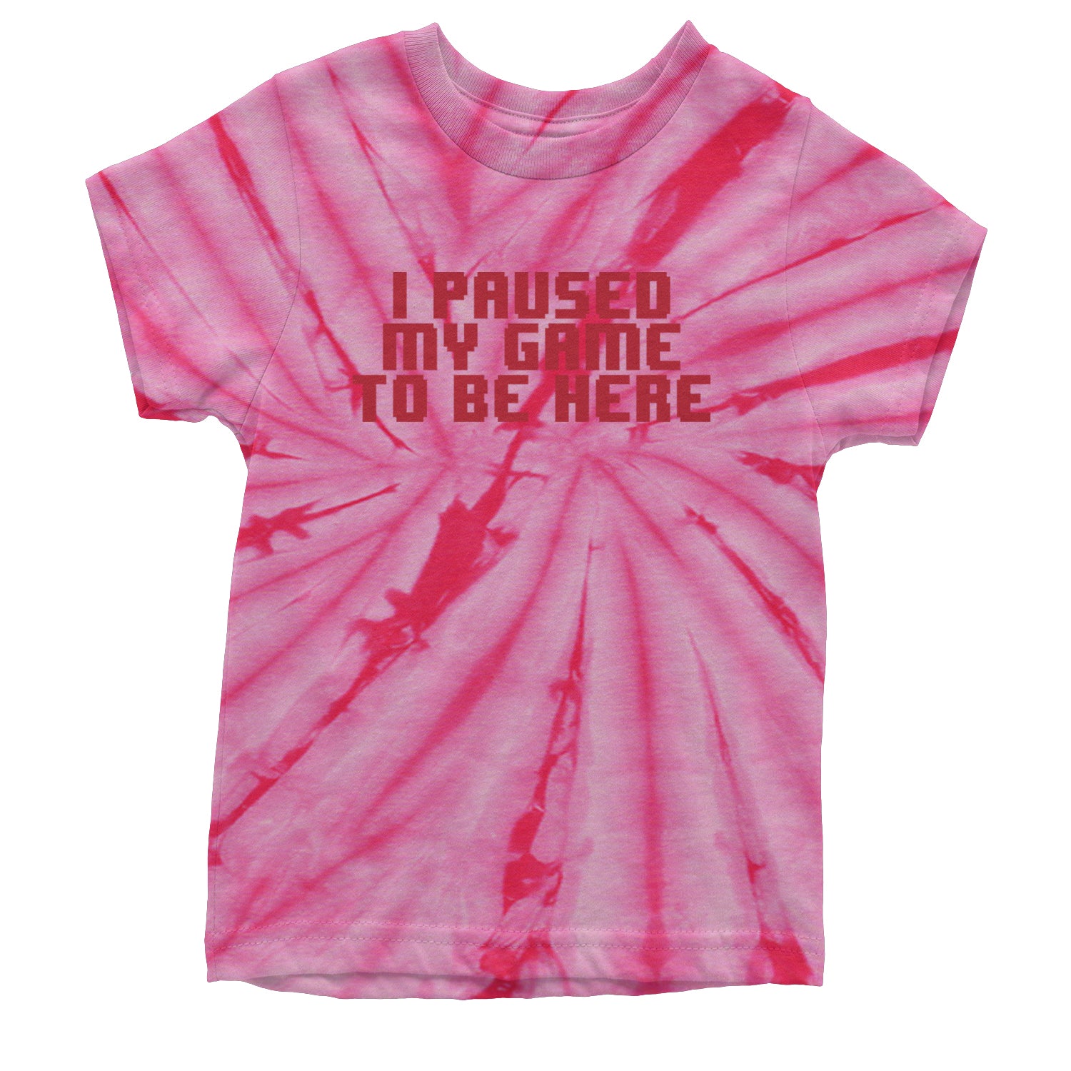 I Paused My Game To Be Here Funny Video Gamer Youth T-shirt Tie-Dye Spider Pink