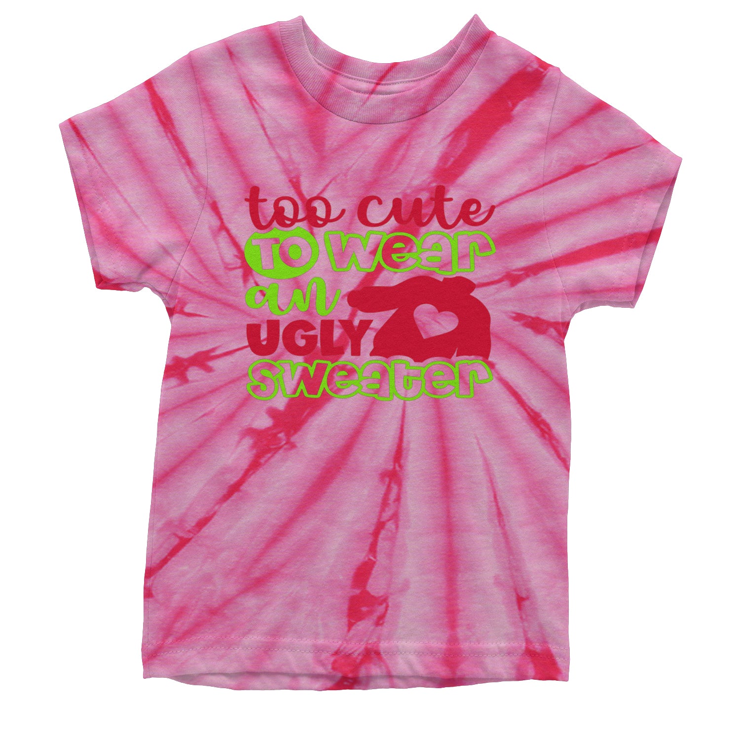 Too Cute to Wear an Ugly Christmas Sweater Youth T-shirt Tie-Dye Spider Pink