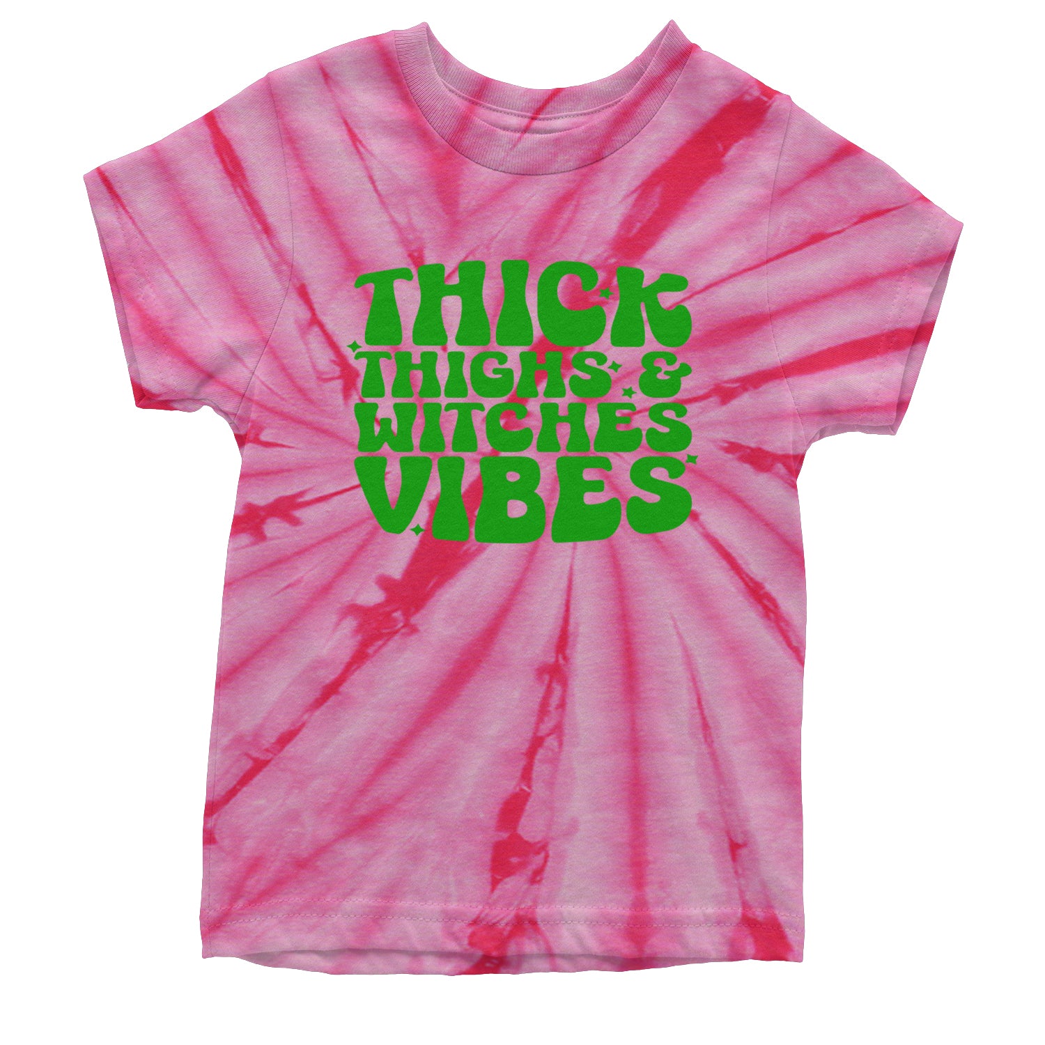 Thick Thighs And Witches Vibes Youth T-shirt Tie-Dye Spider Pink