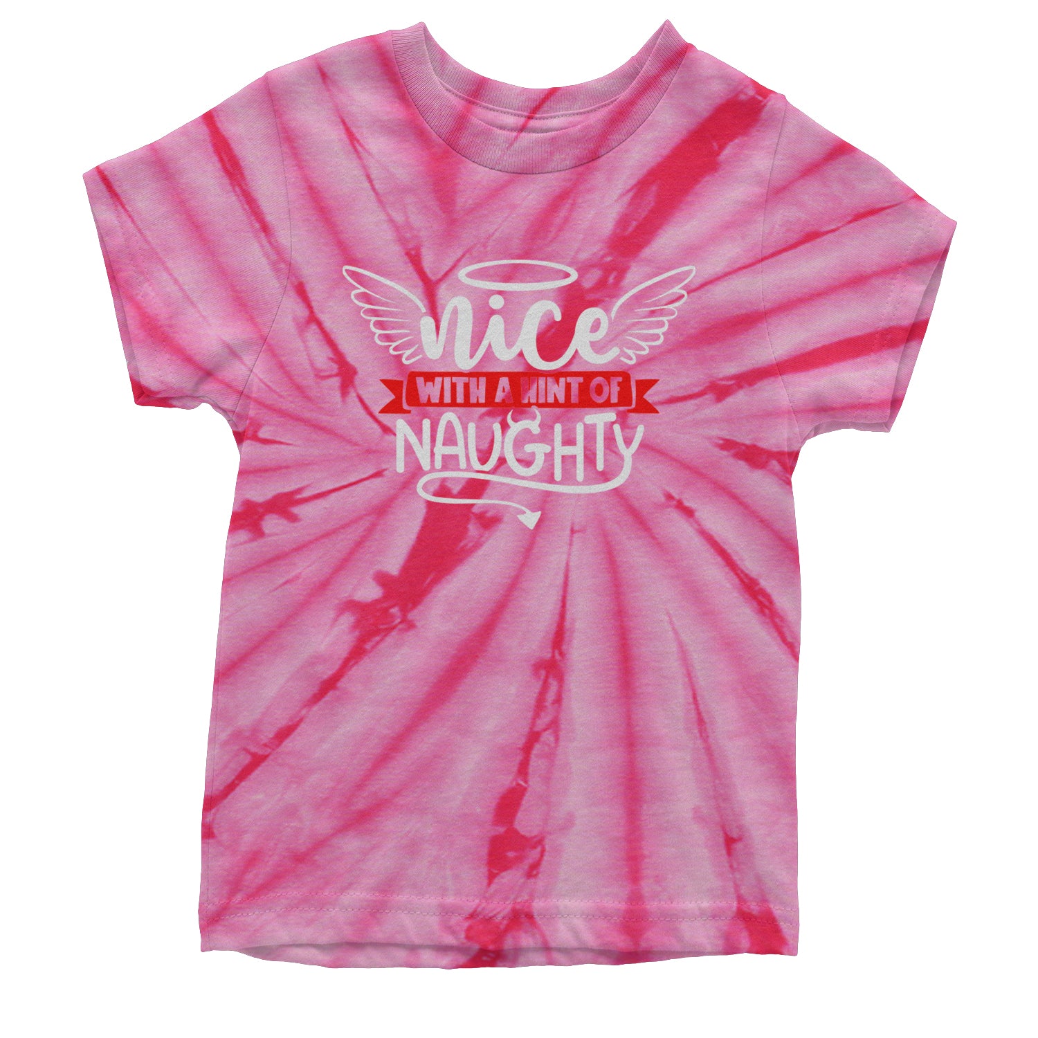 Nice with a Hint of Naughty Christmas Youth T-shirt Tie-Dye Spider Pink