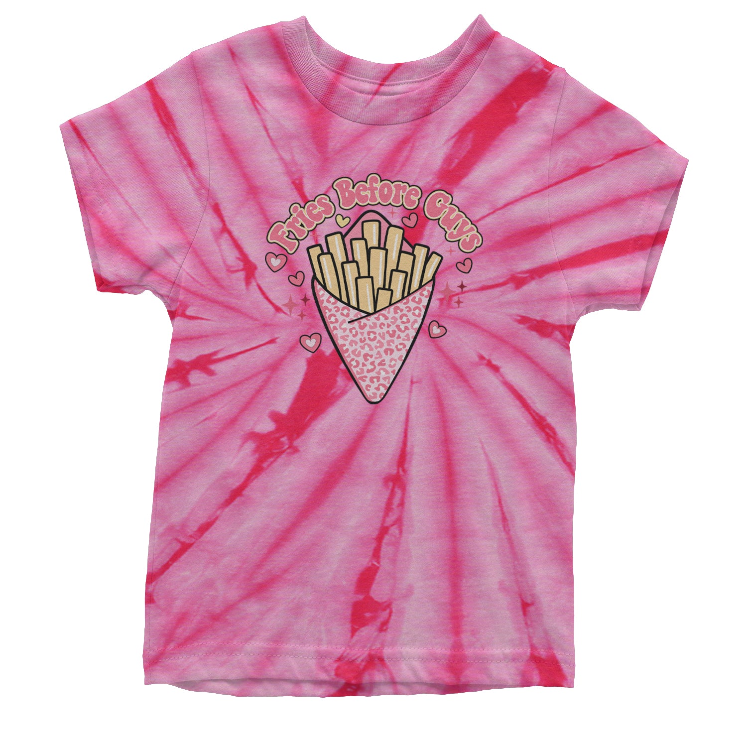 Fries Before Guys Youth T-shirt Tie-Dye Spider Pink