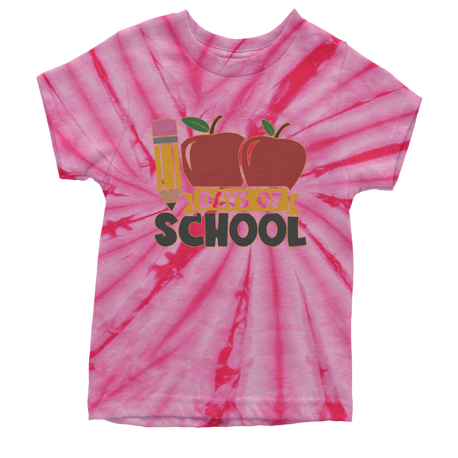 100 Days Of School Apple Pencil Youth T-shirt Tie-Dye Spider Pink