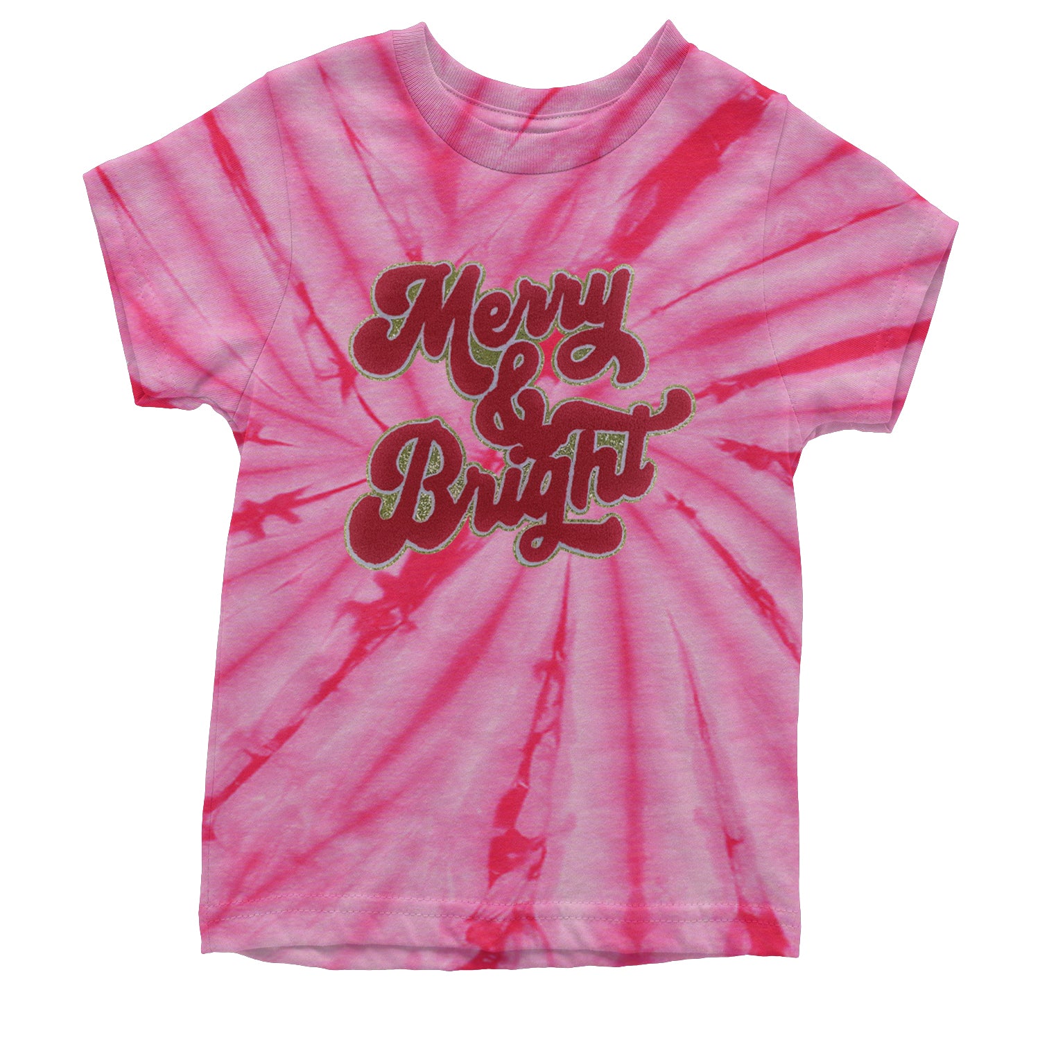 Merry & Bright Chenille Glitter Youth T-shirt Tie-Dye Spider Pink