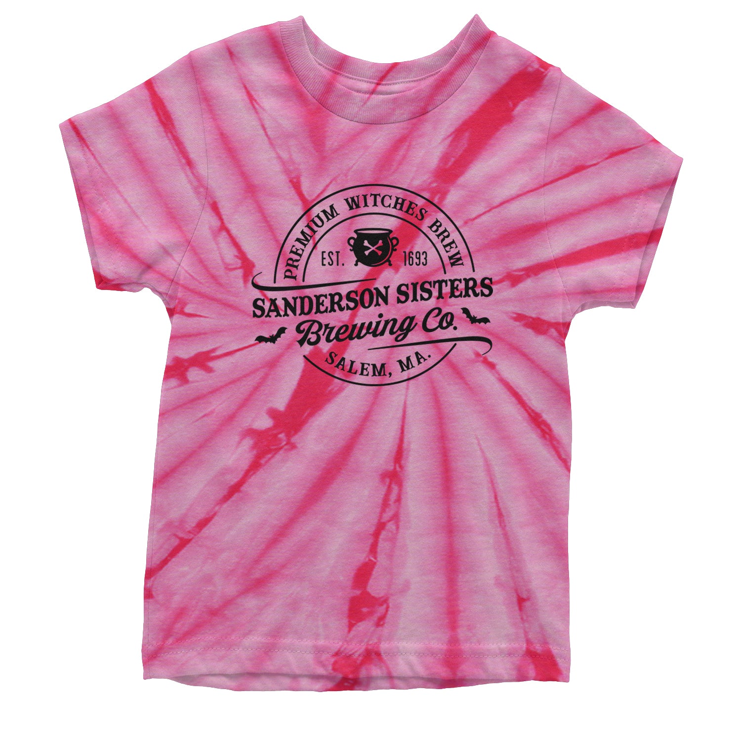 Sanderson Sisters Brewing Company Witches Brew Youth T-shirt Tie-Dye Spider Pink