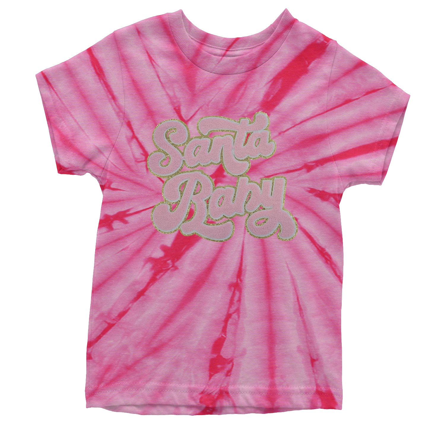 Pink Santa Baby Chenille Patch Youth T-shirt Tie-Dye Spider Pink