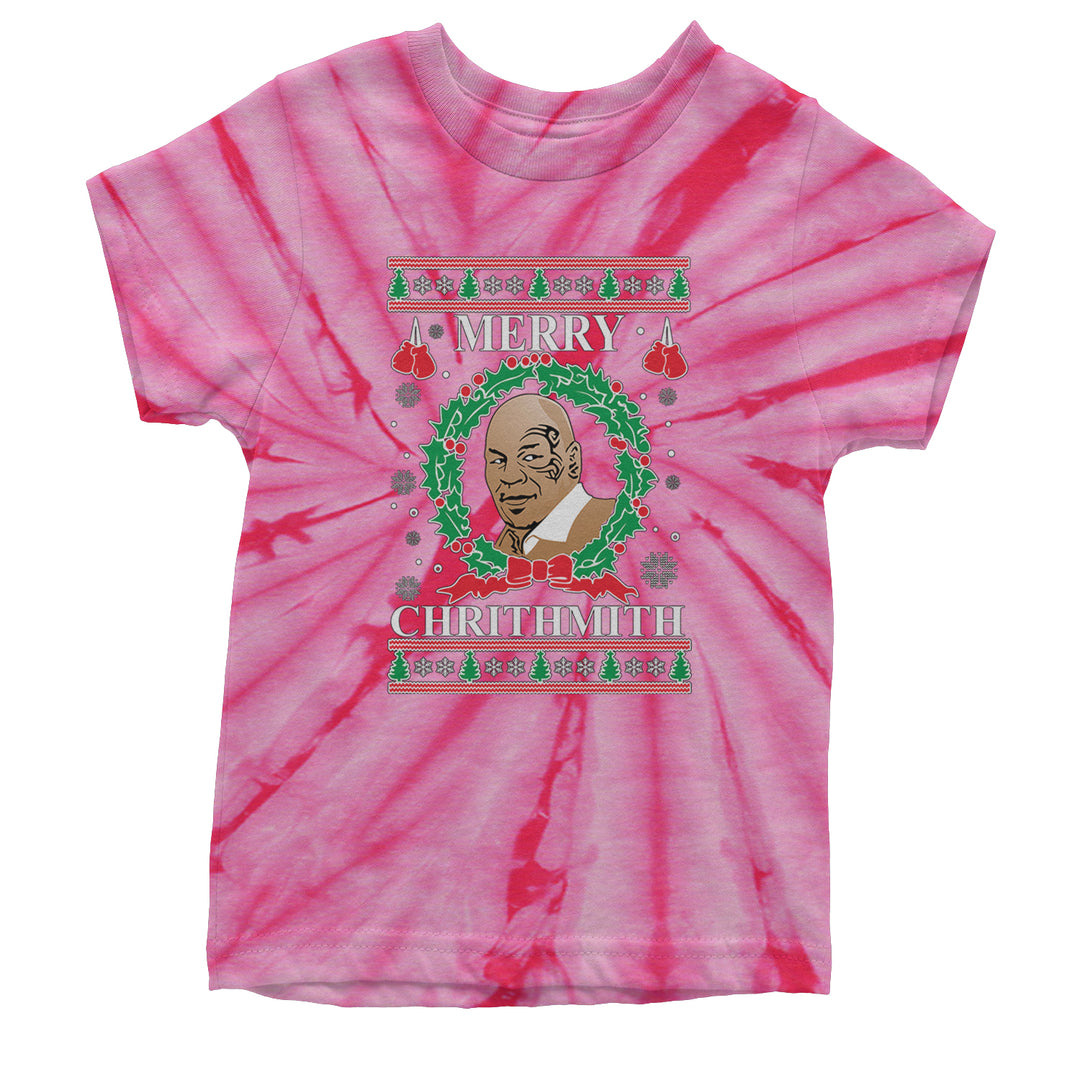 Merry Chrithmith Ugly Christmas Youth T-shirt Tie-Dye Spider Pink