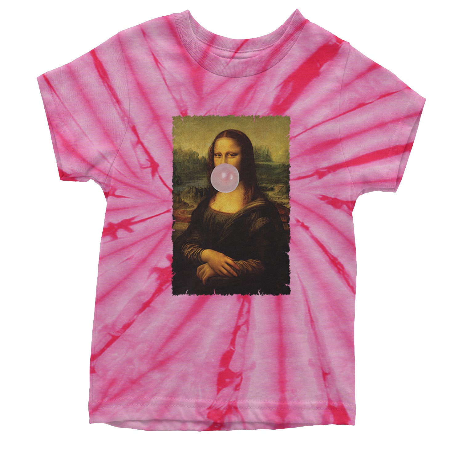 Mona Lisa Smile Pink Bubble Gum Da Vinci Icon Youth T-shirt Tie-Dye Spider Pink