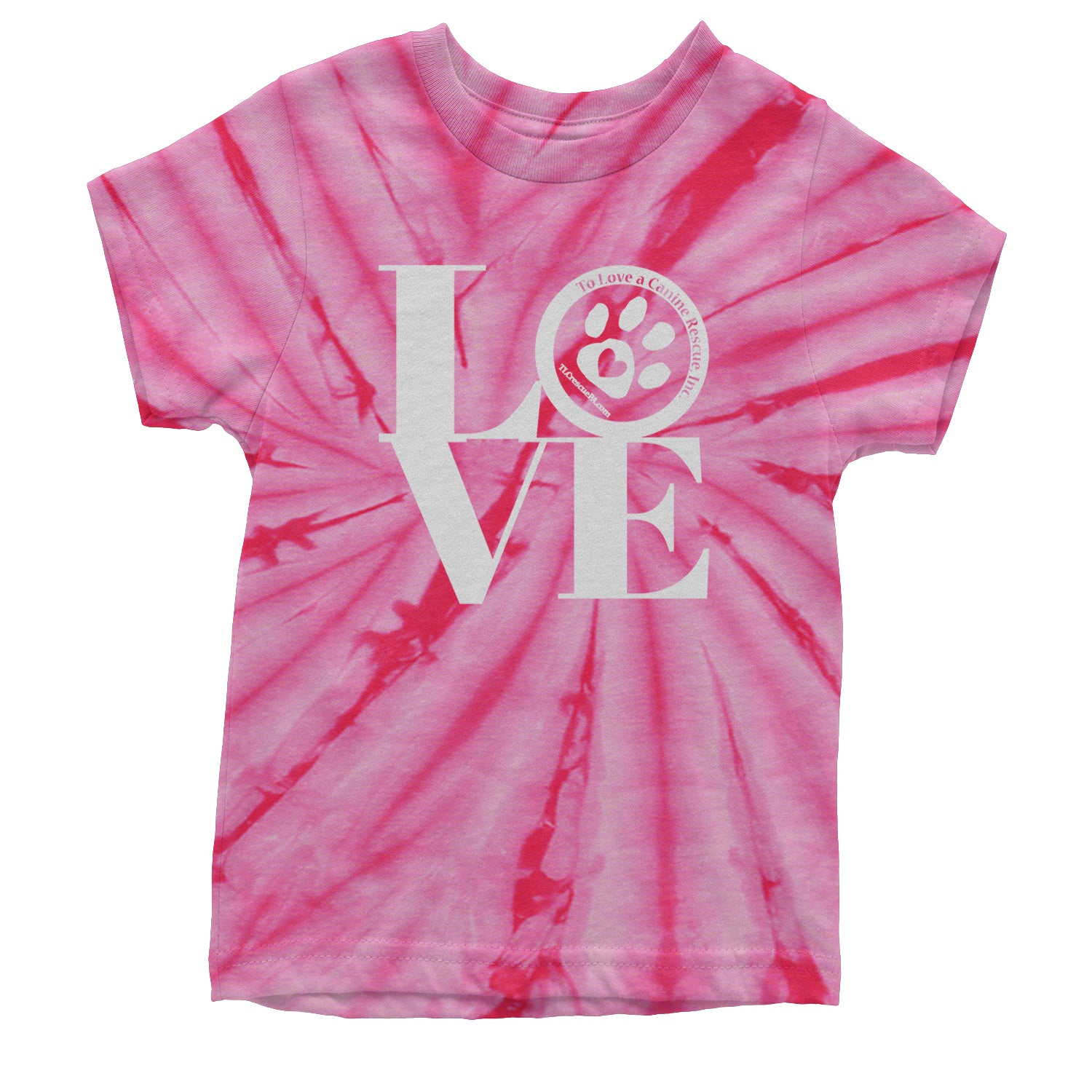 TLC LOVE Dog Rescue Youth T-shirt Tie-Dye Spider Pink