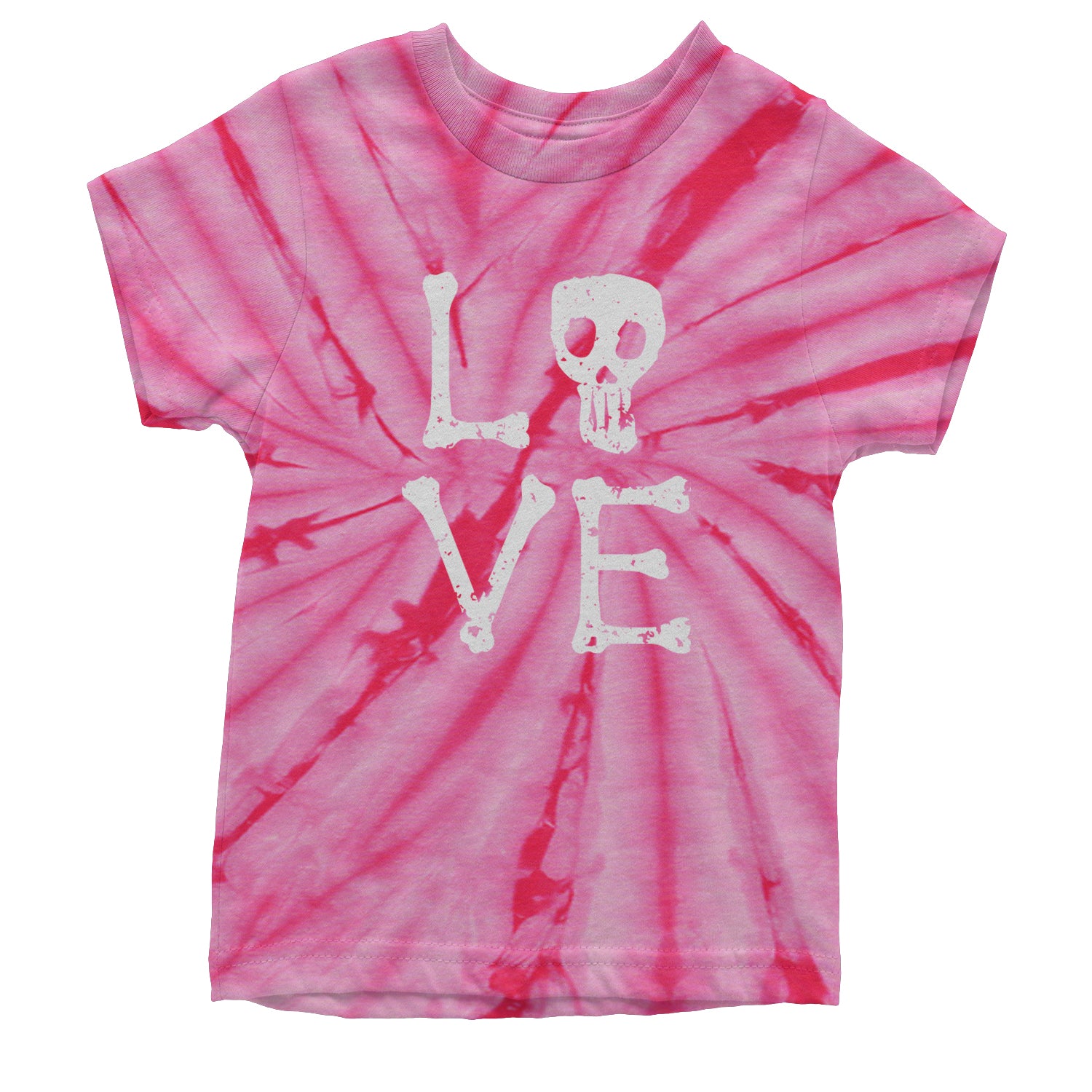 Love Skeleton Bones Youth T-shirt Tie-Dye Spider Pink