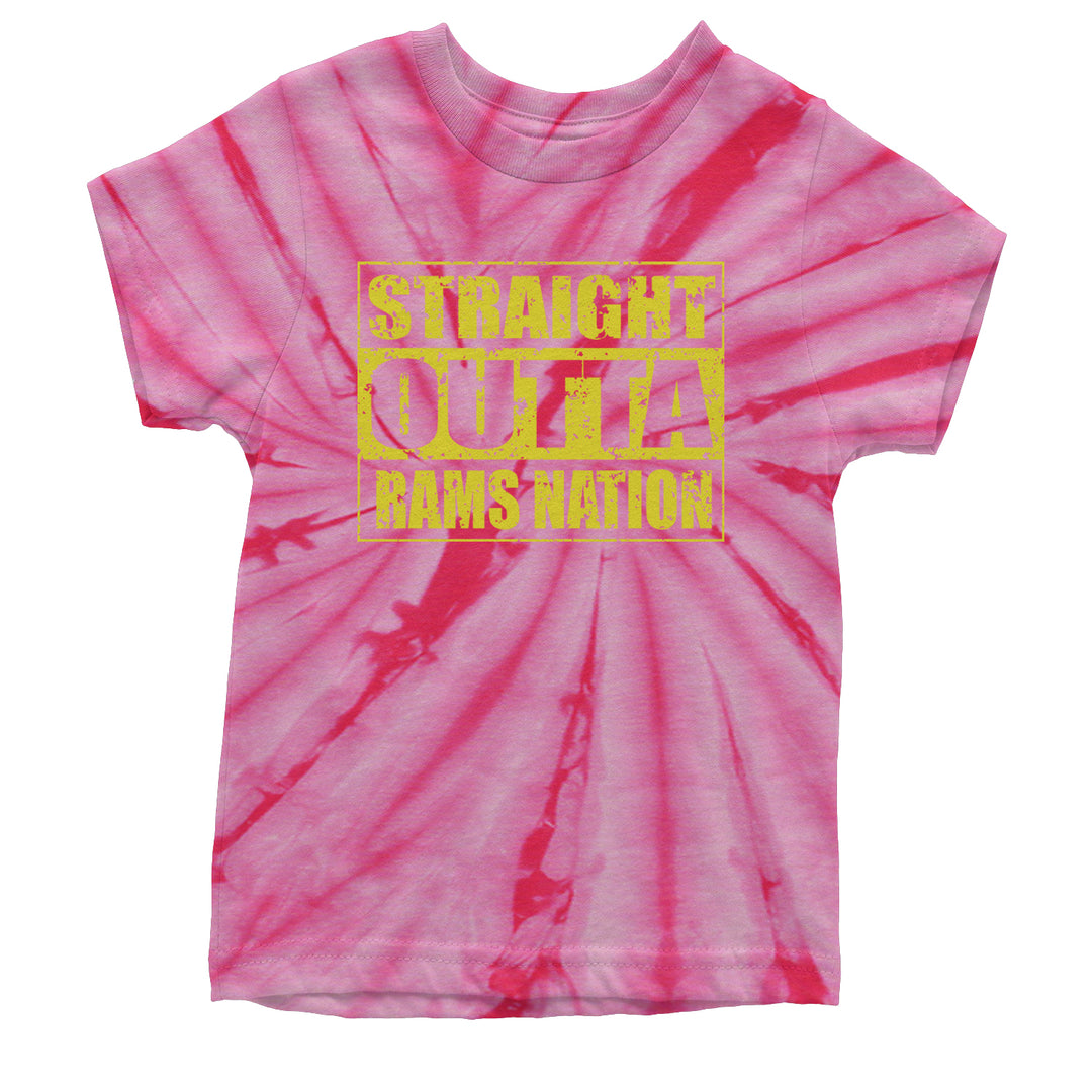 Straight Outta Rams Nation   Youth T-shirt Tie-Dye Spider Pink