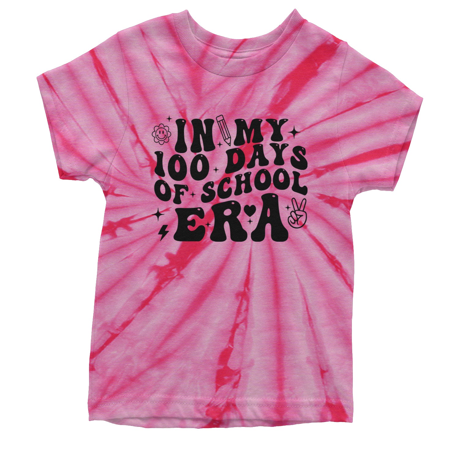 In My 100 Days Of School Era Youth T-shirt Tie-Dye Spider Pink