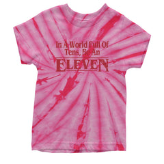 In A World Full Of Tens, Be An Eleven Youth T-shirt Tie-Dye Spider Pink