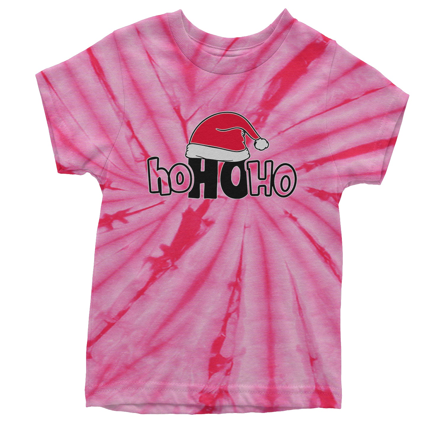 Ho Ho Ho Santa Christmas Hat Youth T-shirt Tie-Dye Spider Pink