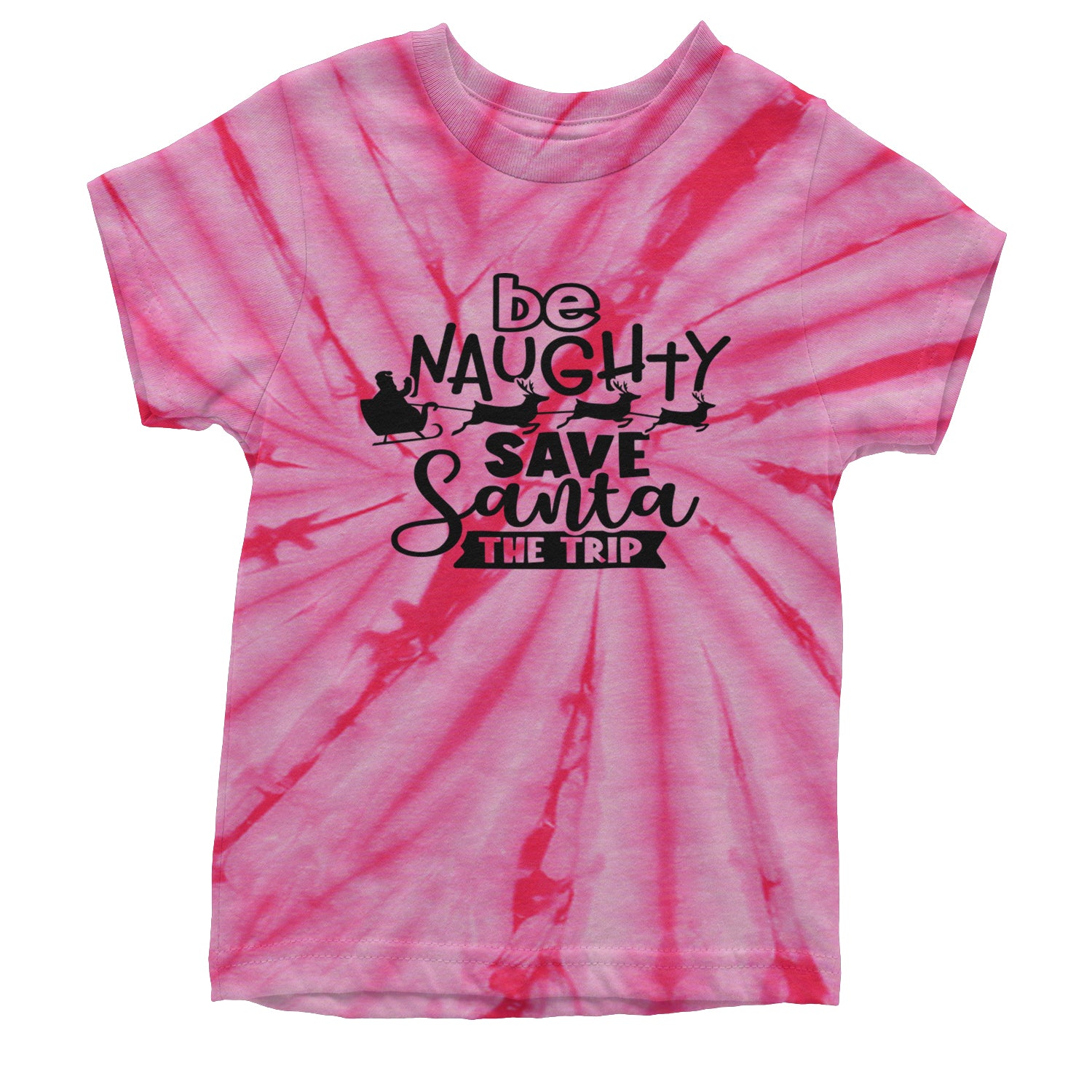 Be Naughty Save Santa the Trip Christmas Youth T-shirt Tie-Dye Spider Pink