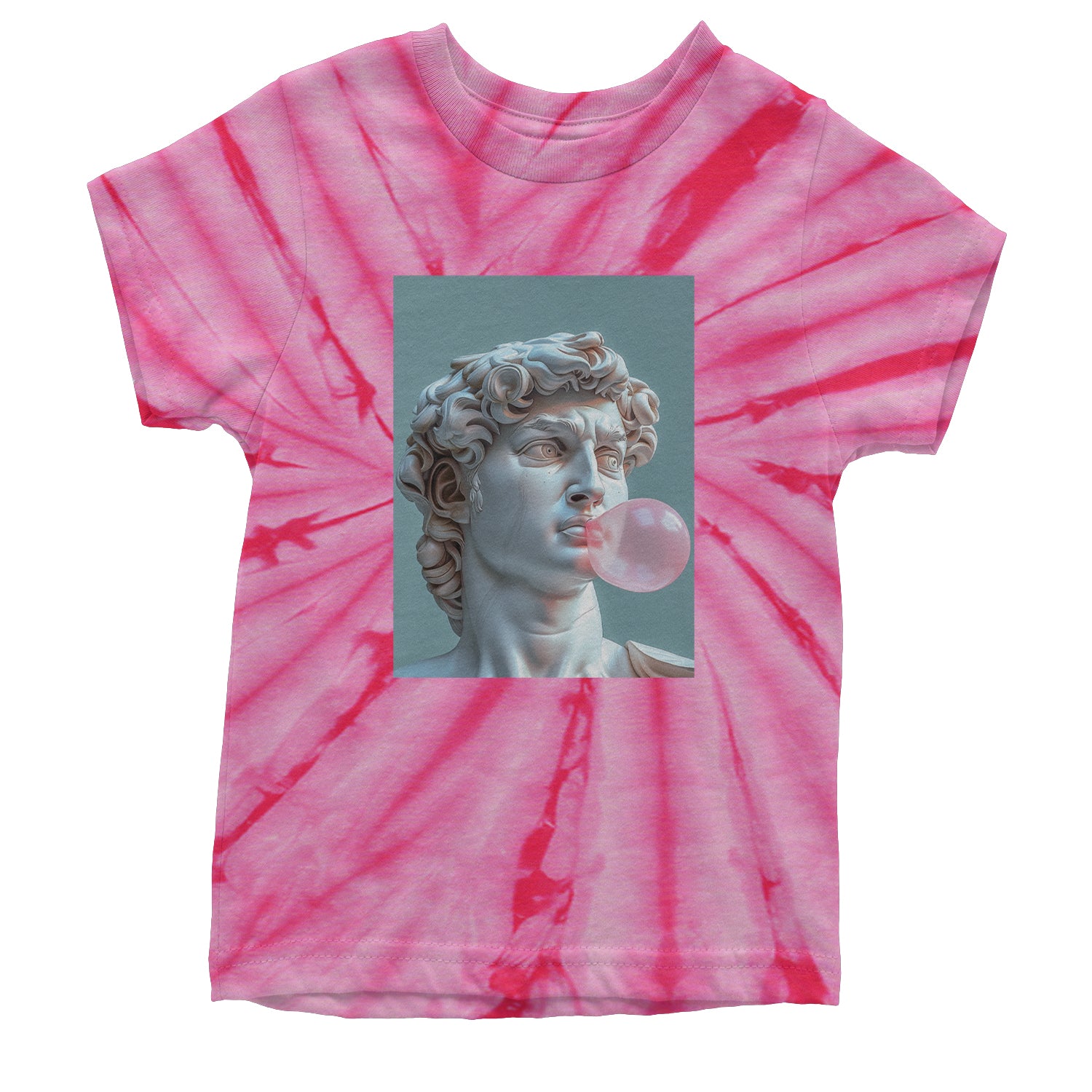 Michelangelo's David with Bubble Gum Contemporary Statue Art Youth T-shirt Tie-Dye Spider Pink