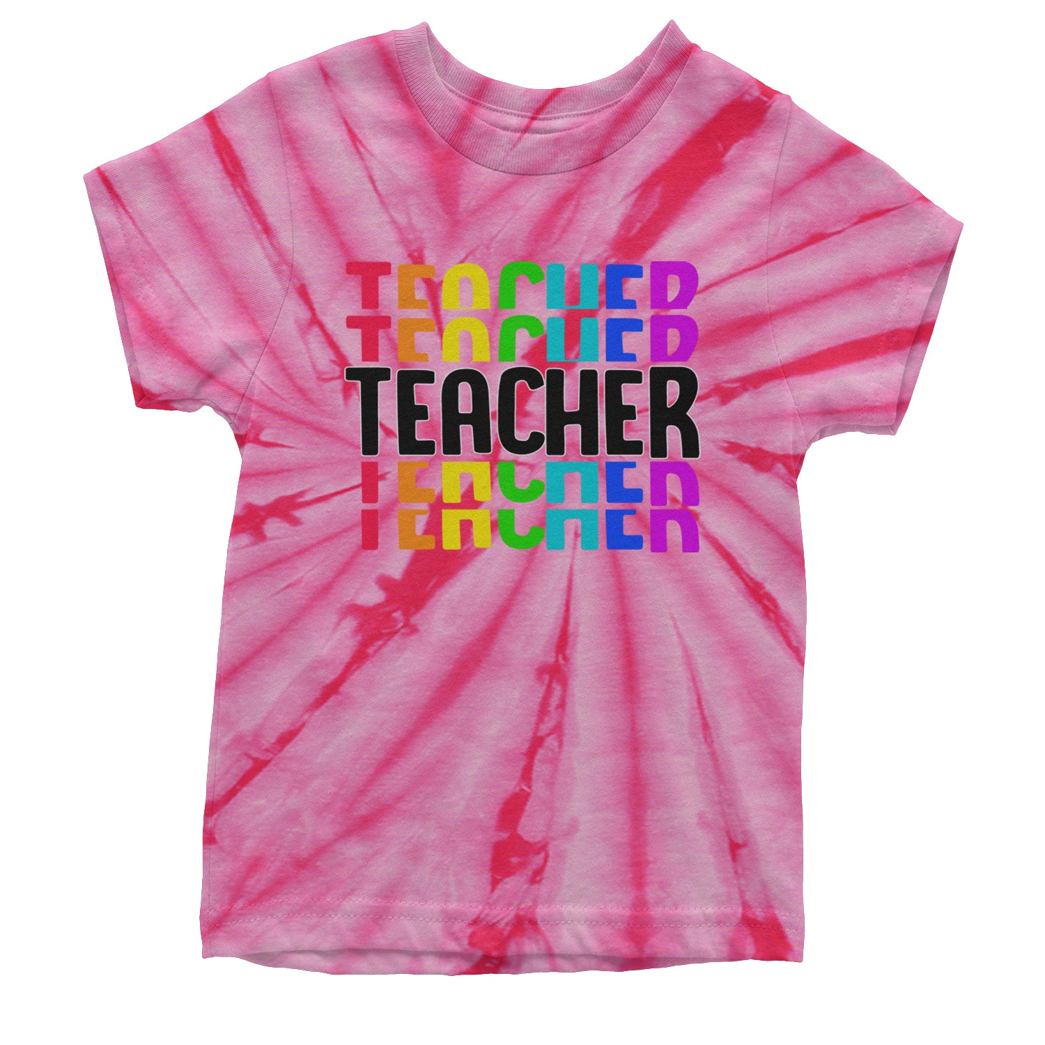 Teacher Repeated Rainbow Pattern Youth T-shirt Tie-Dye Spider Pink