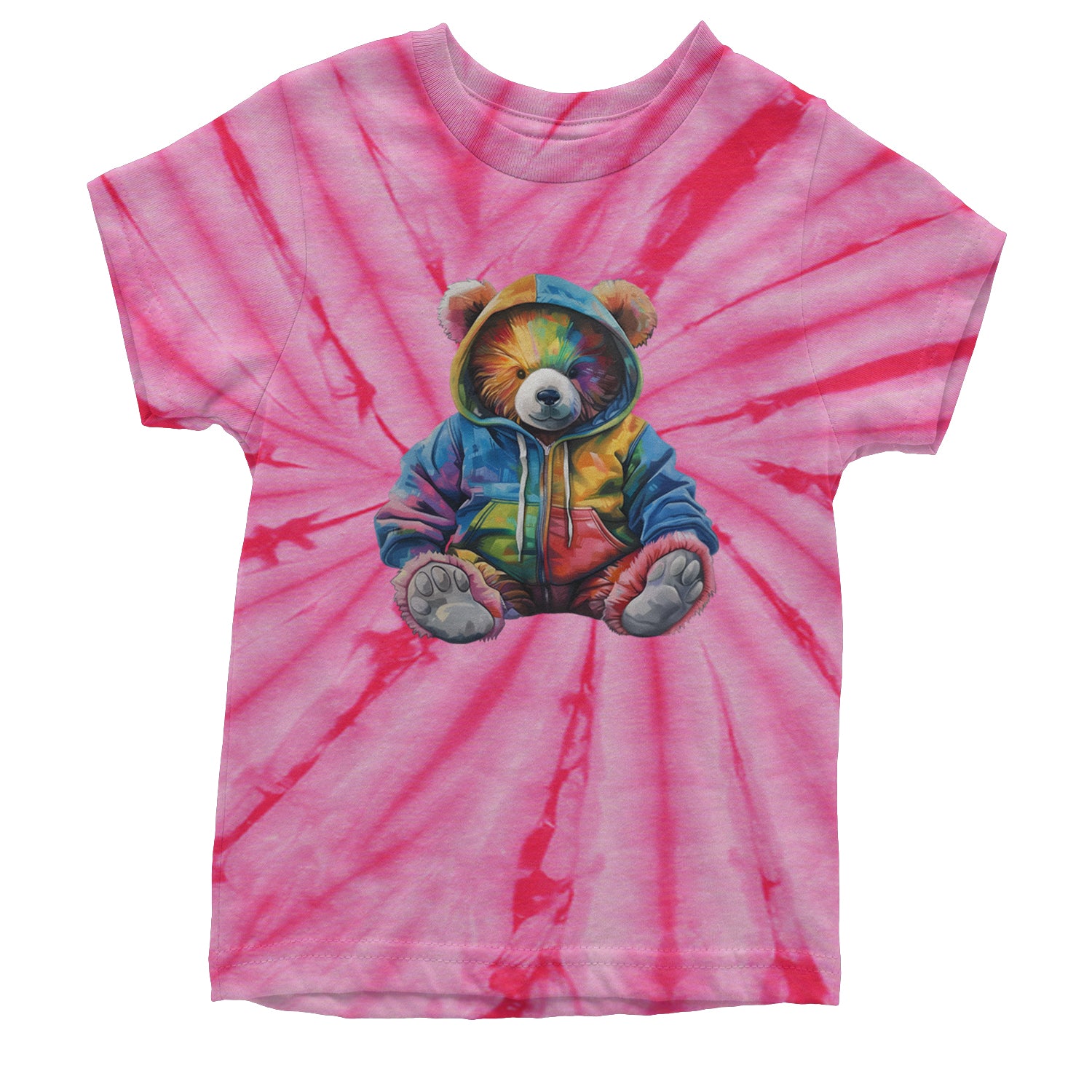 Rainbow Streetwear Urban Graffiti Bear Youth T-shirt Tie-Dye Spider Pink