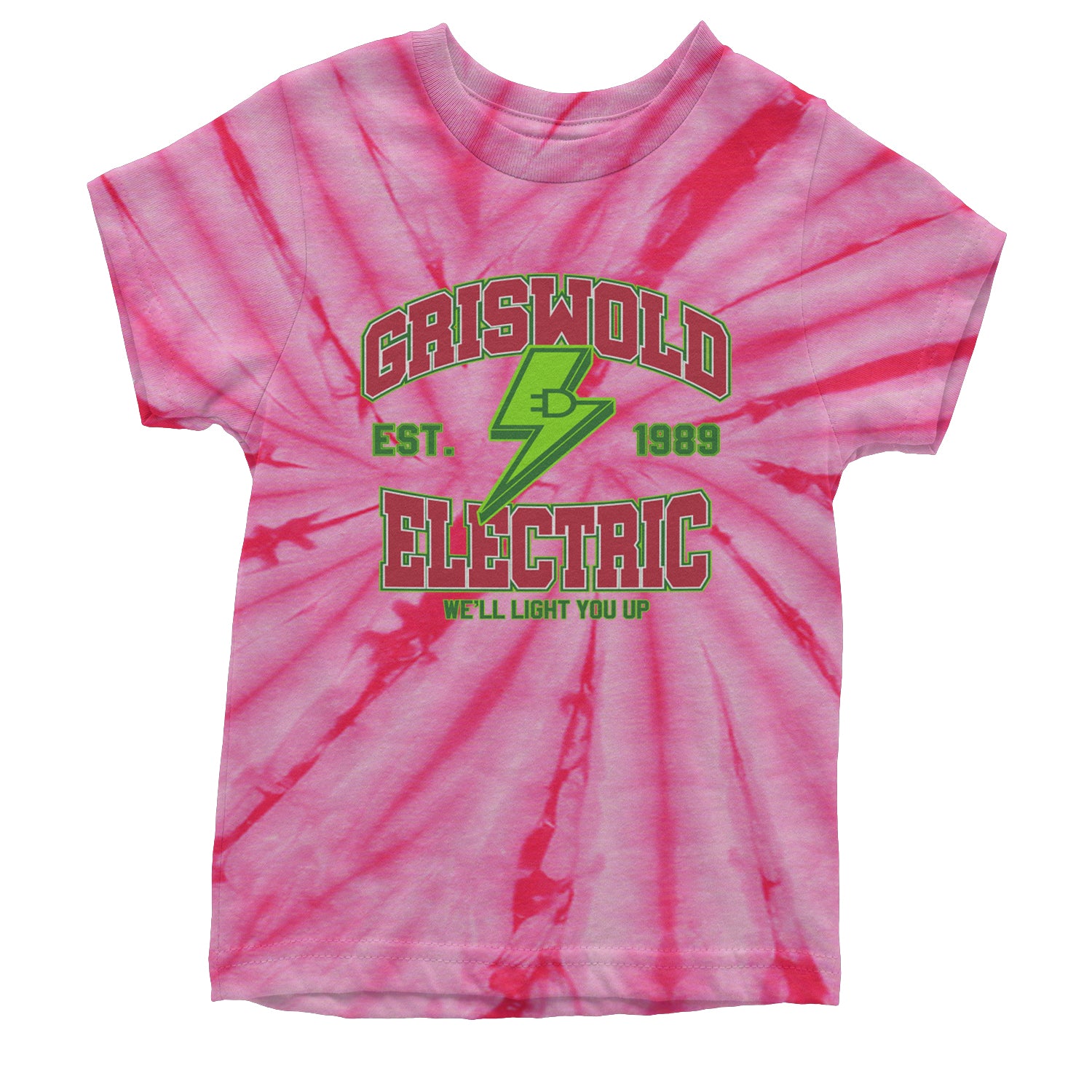 Griswold Electric We'll Light You Up Youth T-shirt Tie-Dye Spider Pink