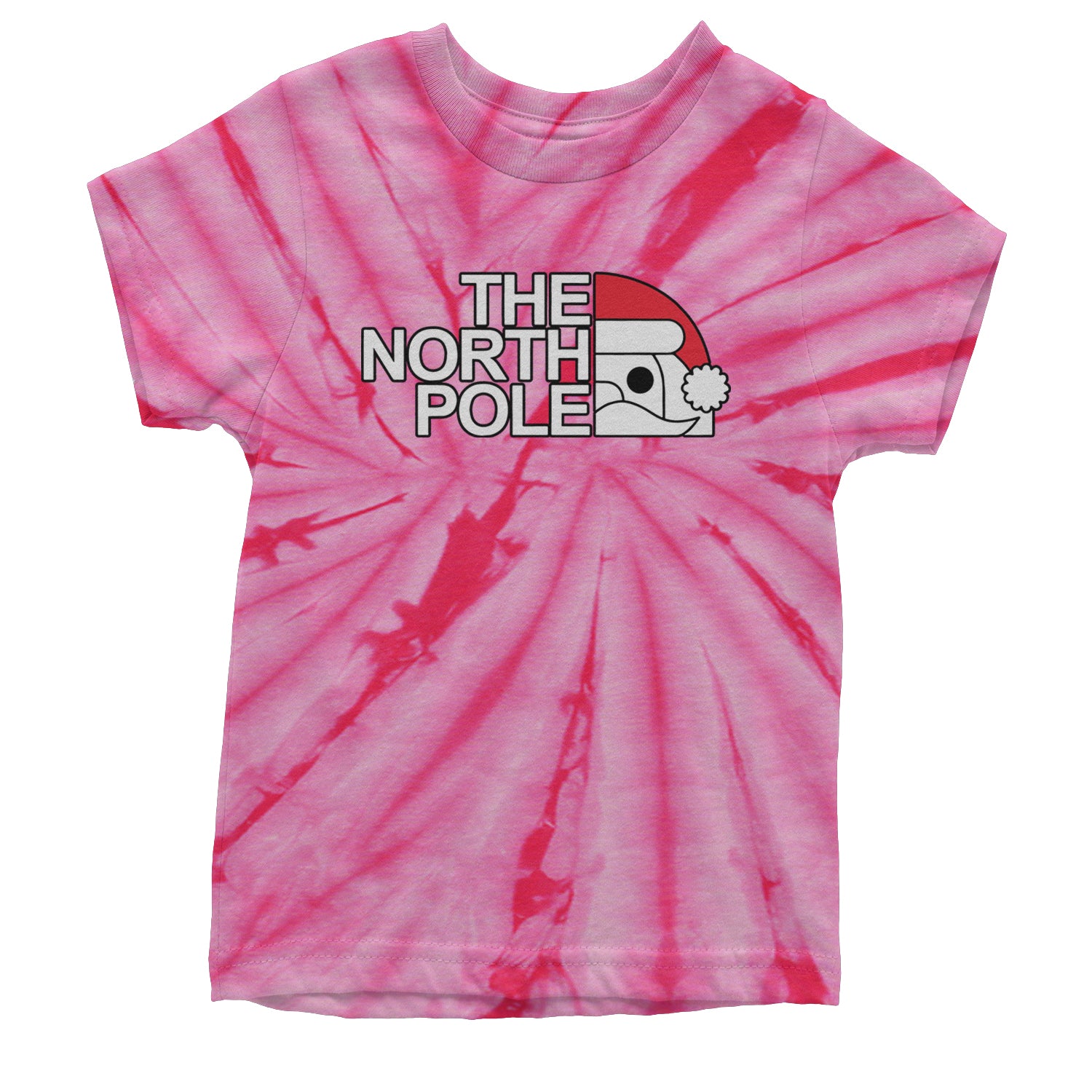 The North Pole Santa Face Youth T-shirt Tie-Dye Spider Pink