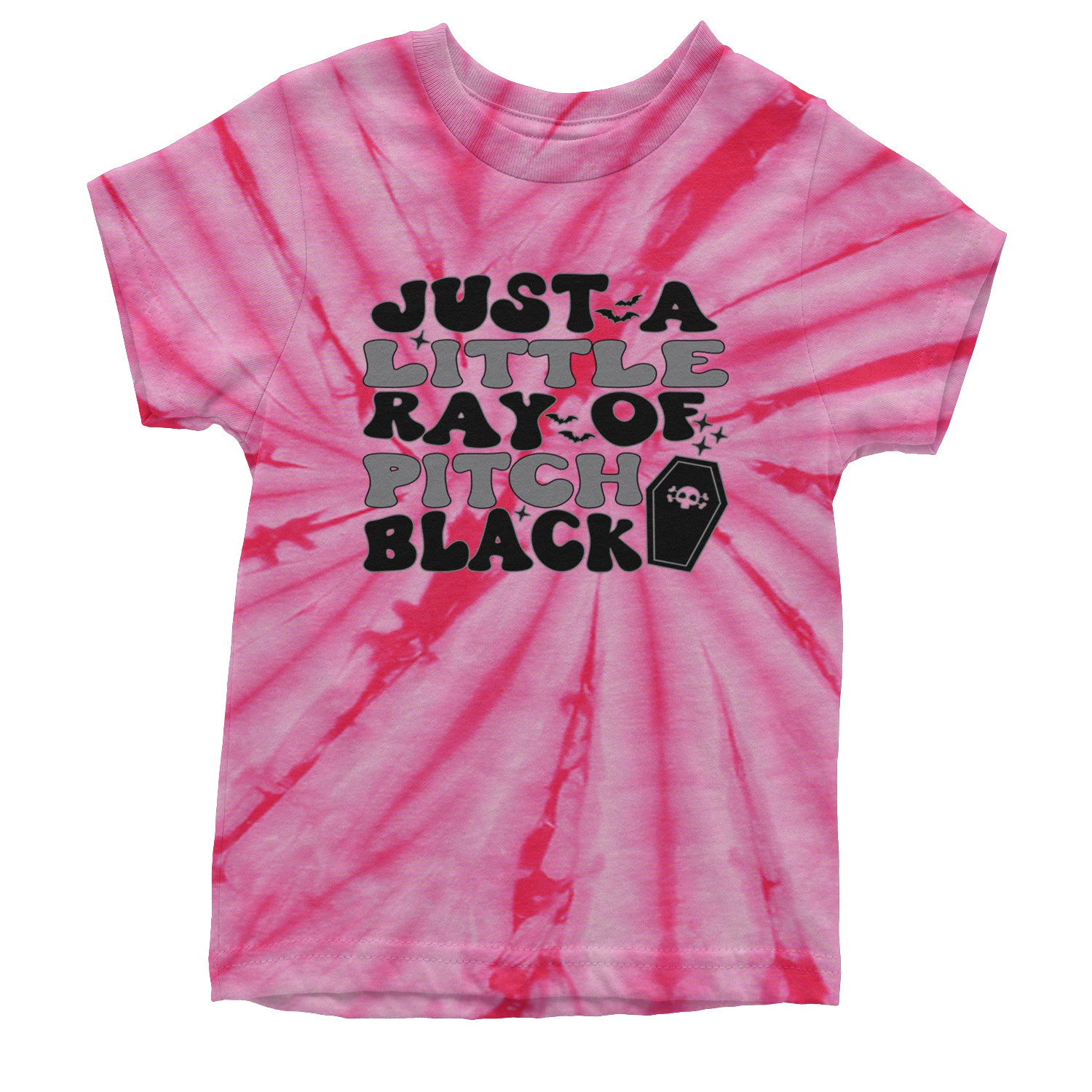 Just A Little Ray of Pitch Black Youth T-shirt Tie-Dye Spider Pink