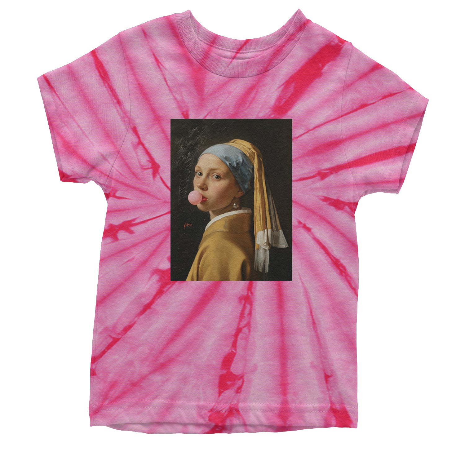 Girl with a Pearl Earring Bubble Gum Contemporary Art Youth T-shirt Tie-Dye Spider Pink