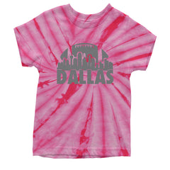Dallas Texas Skyline Youth T-shirt Tie-Dye Spider Pink