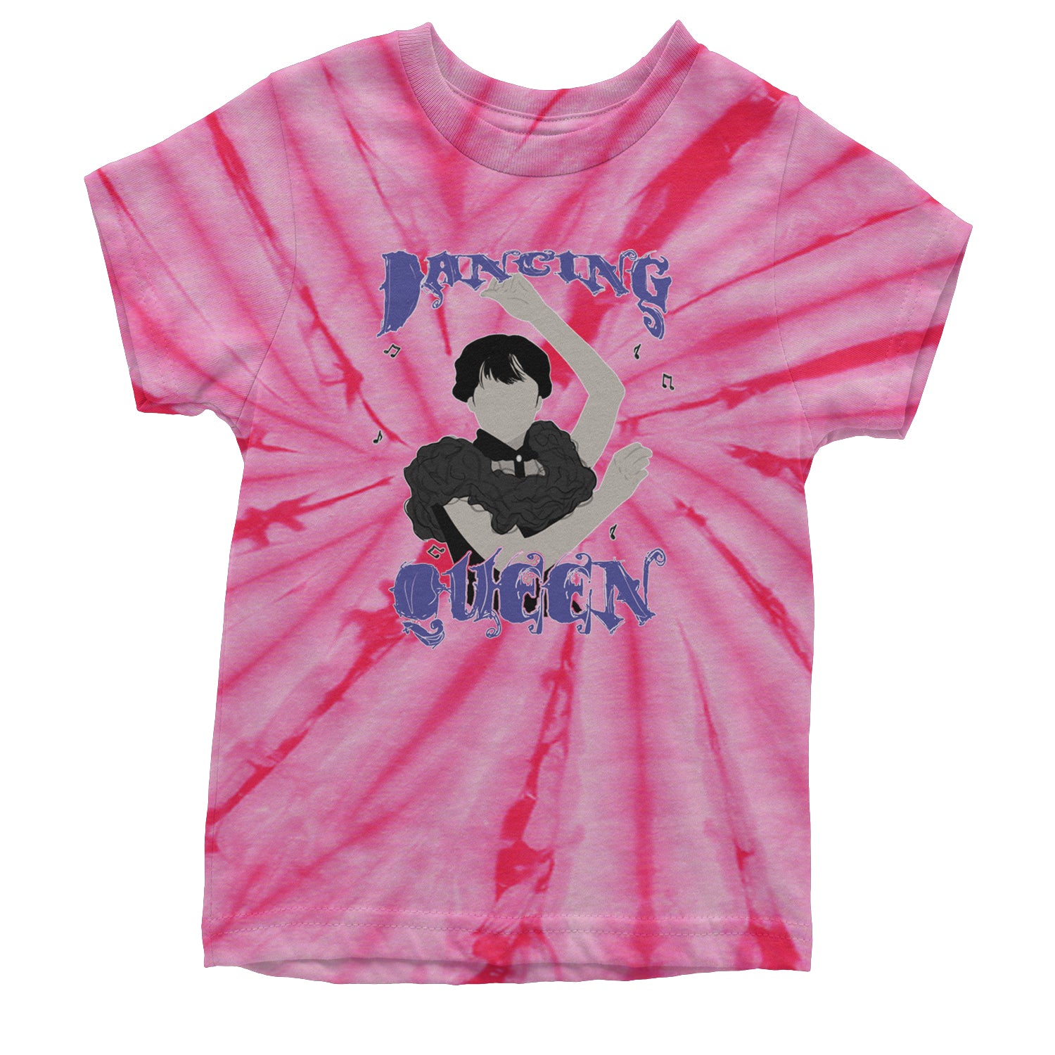 Wednesday Dancing Queen Youth T-shirt Tie-Dye Spider Pink