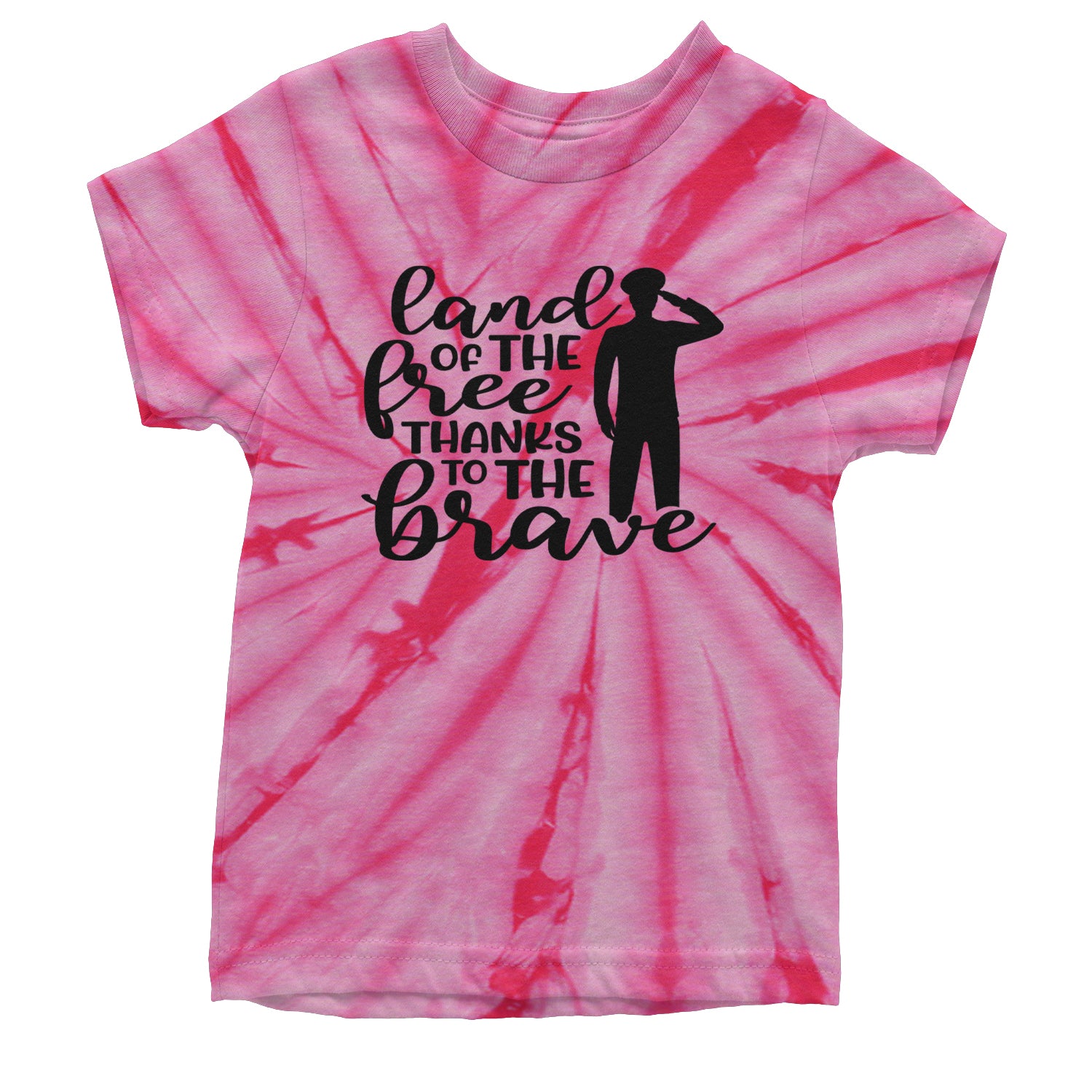 Land Of The Free Thanks To The Brave Veterans Youth T-shirt Tie-Dye Spider Pink