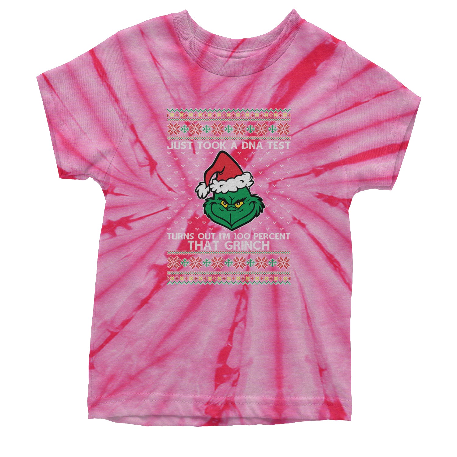 One Hundred Percent That Gr-nch Ugly Christmas Youth T-shirt Tie-Dye Spider Pink