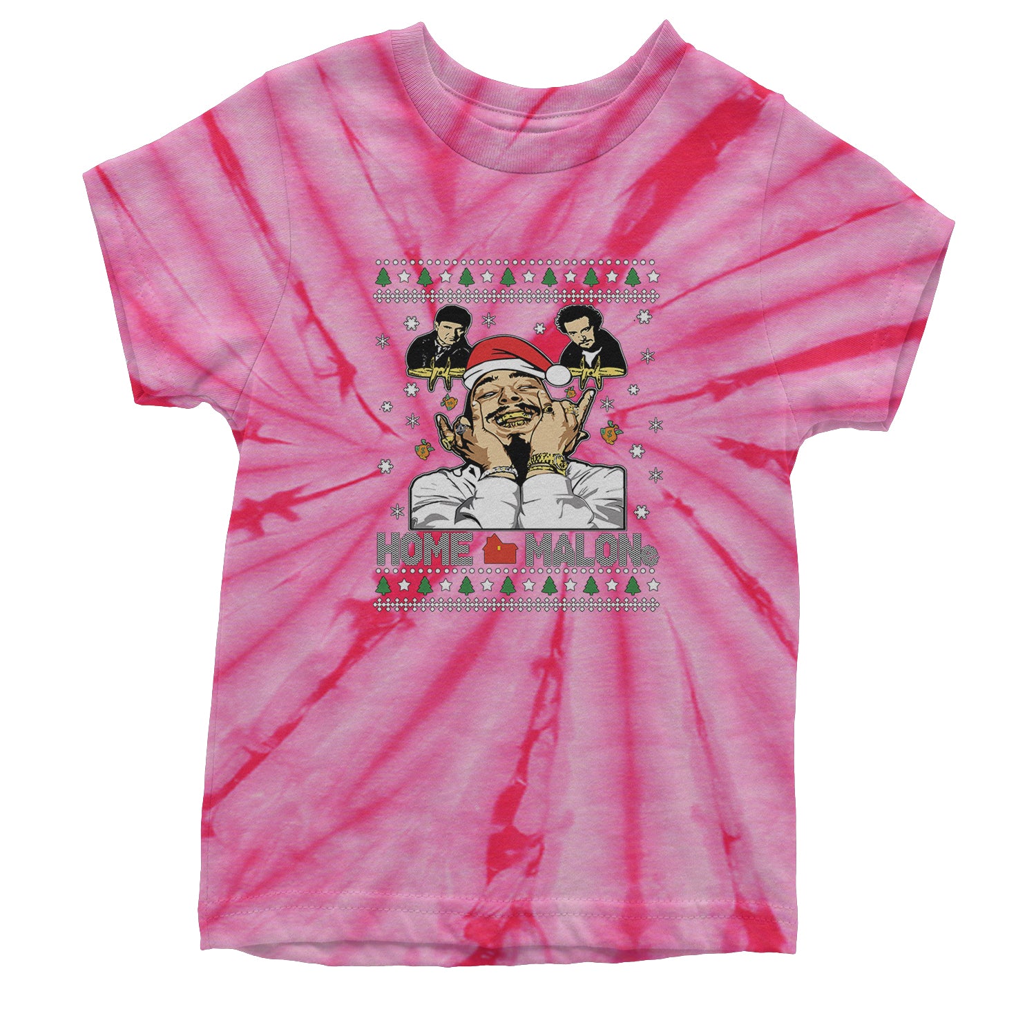 Home Malone Ugly Christmas Youth T-shirt Tie-Dye Spider Pink