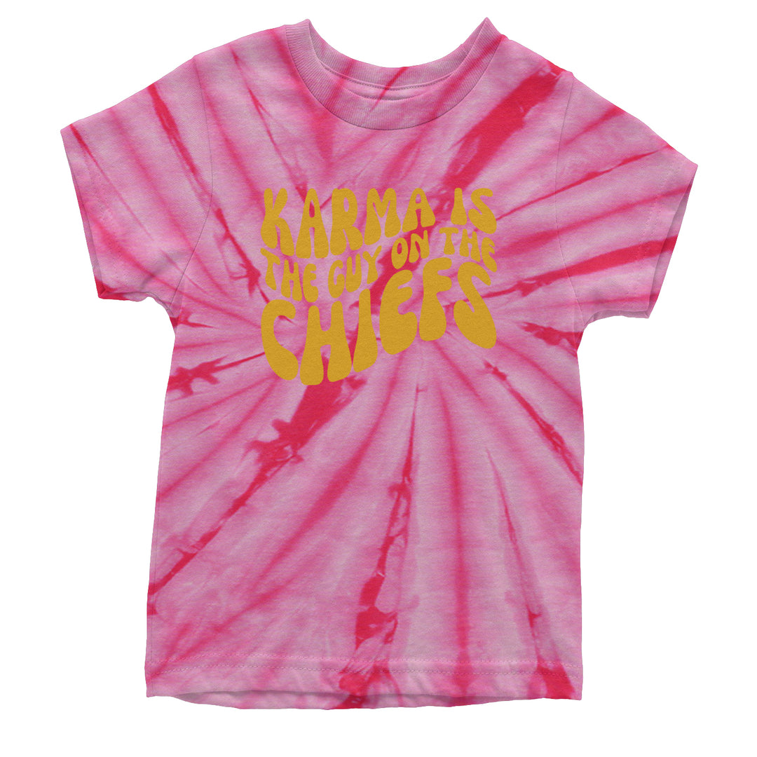 Karma Is The Guy On The Chiefs Boyfriend Youth T-shirt Tie-Dye Spider Pink