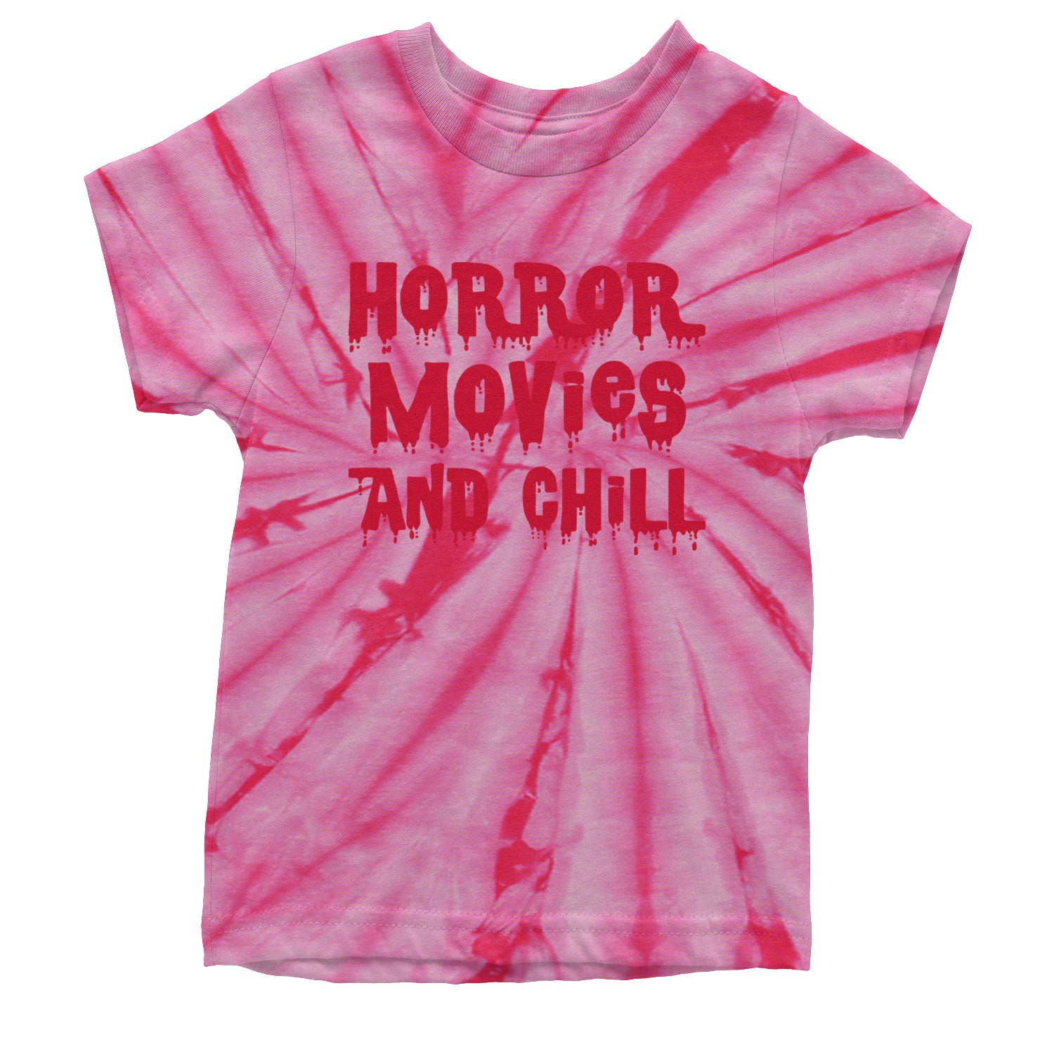 Horror Movies and Chill Youth T-shirt Tie-Dye Spider Pink