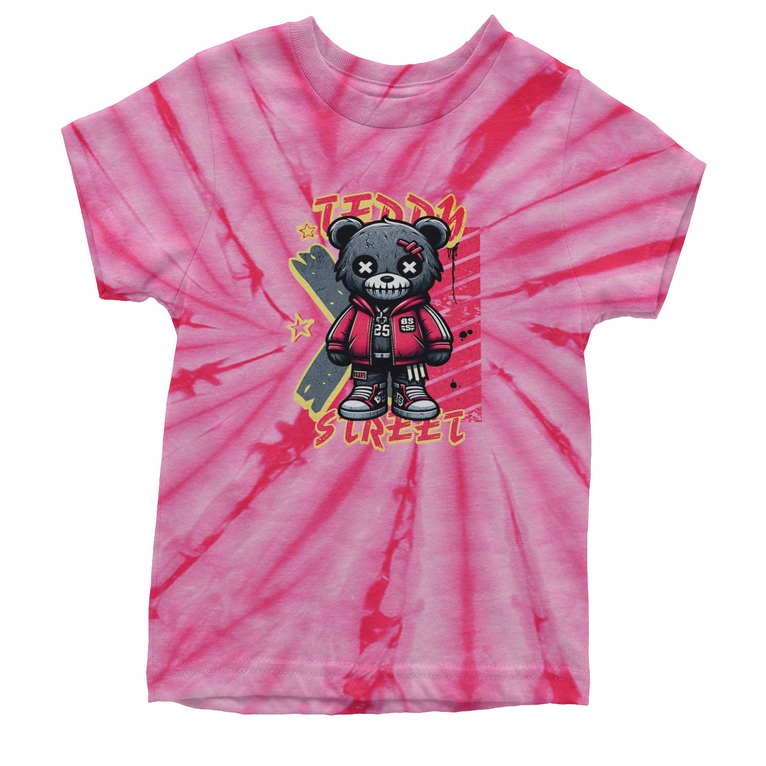 Teddy Attitude Urban Graffiti Bear Youth T-shirt Tie-Dye Spider Pink