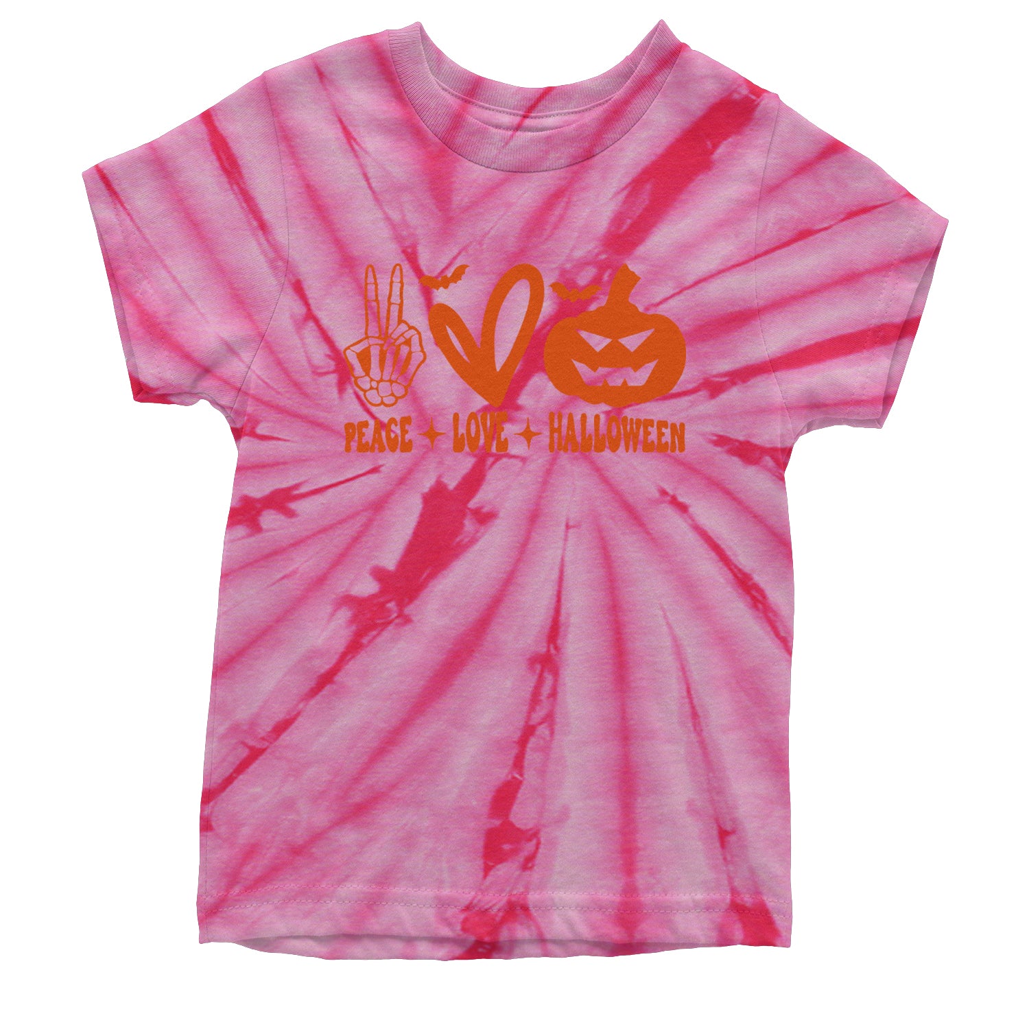 Peace, Love and Halloween Youth T-shirt Tie-Dye Spider Pink