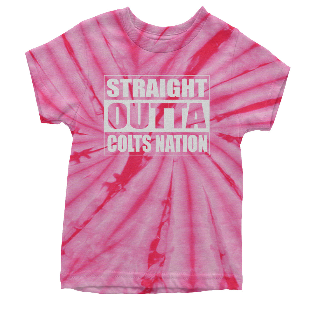 Straight Outta Colts Nation Football  Youth T-shirt Tie-Dye Spider Pink