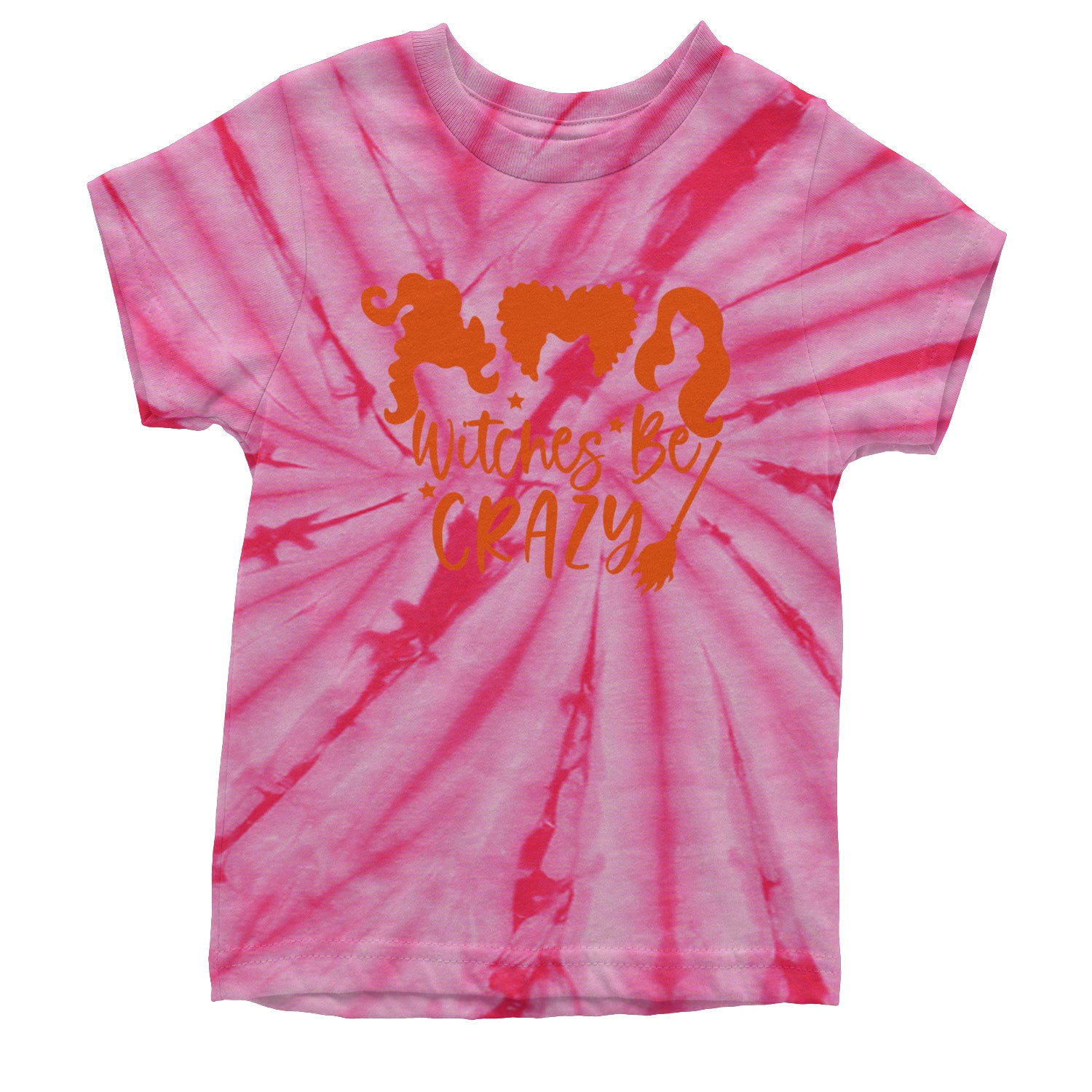 Witches Be Crazy Hocus Pocus Youth T-shirt Tie-Dye Spider Pink