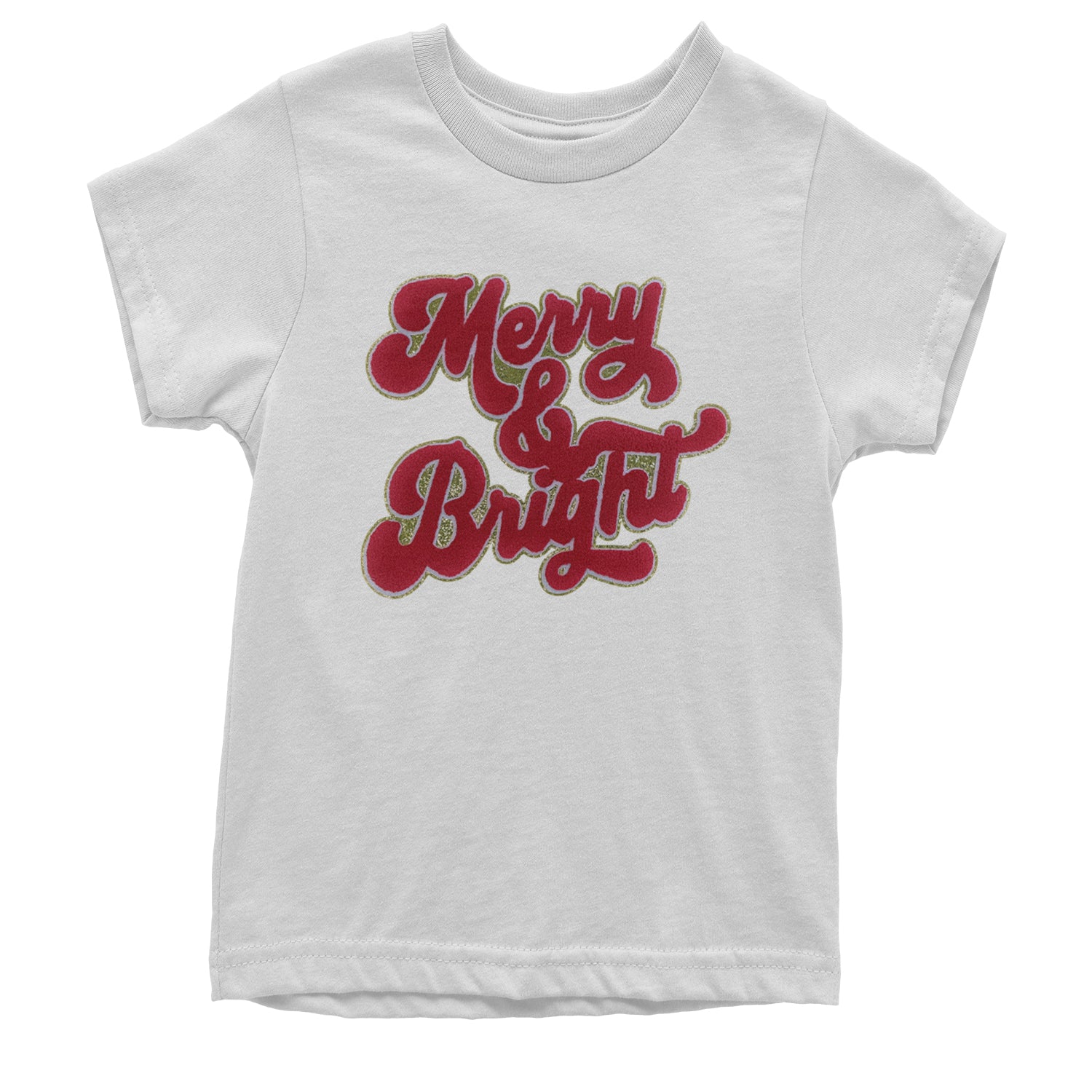 Merry & Bright Chenille Glitter Youth T-shirt White