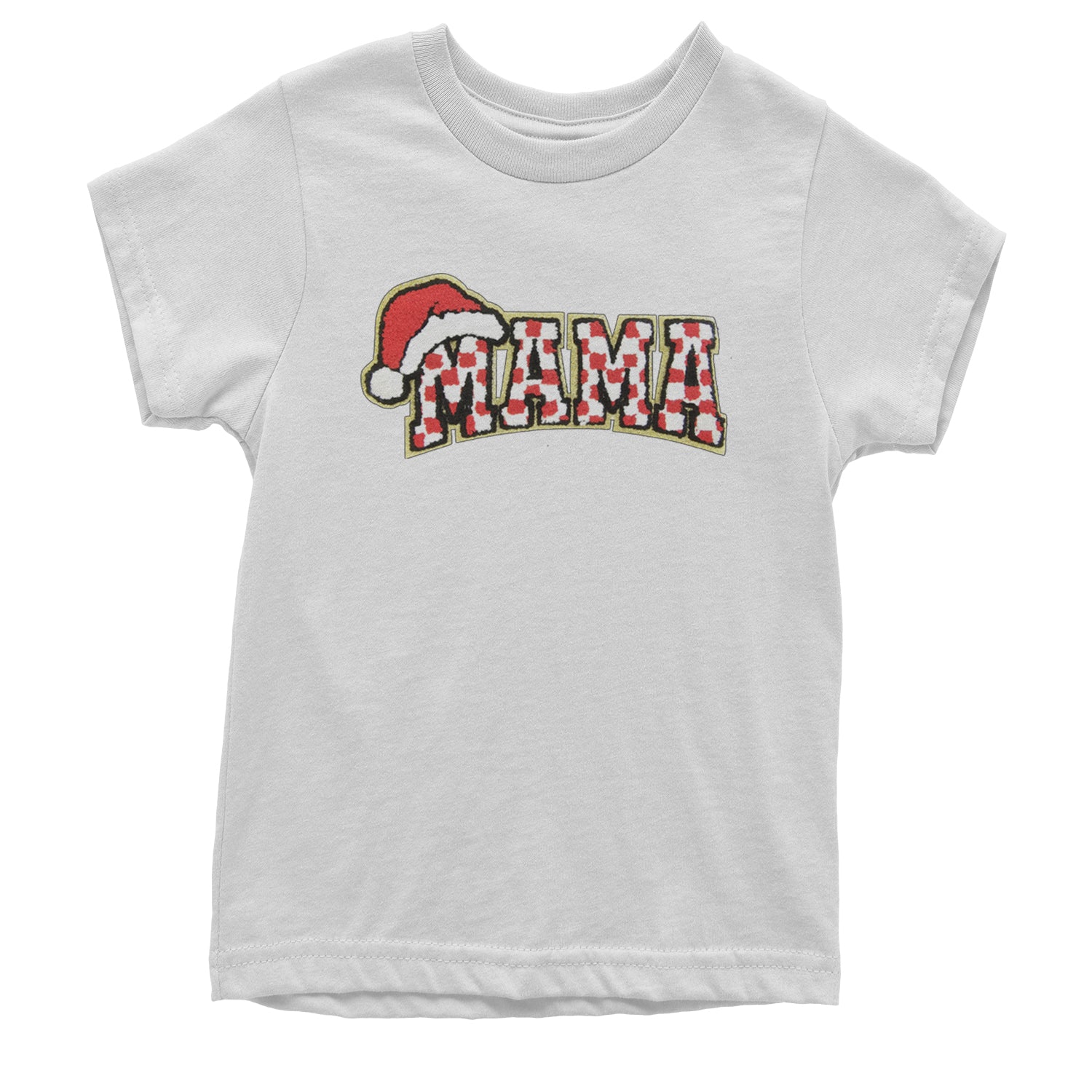 Mama Santa Hat Chenille Patch Youth T-shirt White