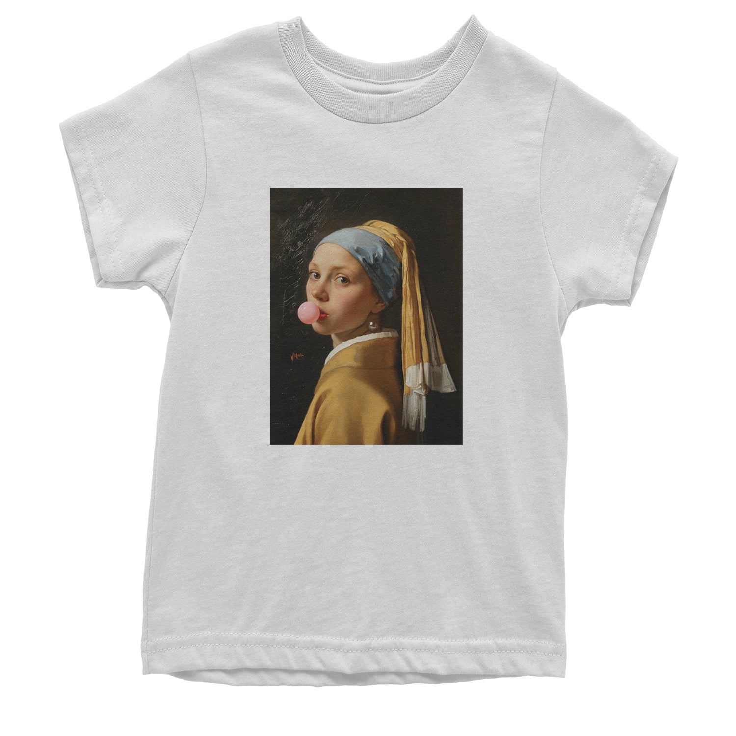 Girl with a Pearl Earring Bubble Gum Contemporary Art Youth T-shirt White