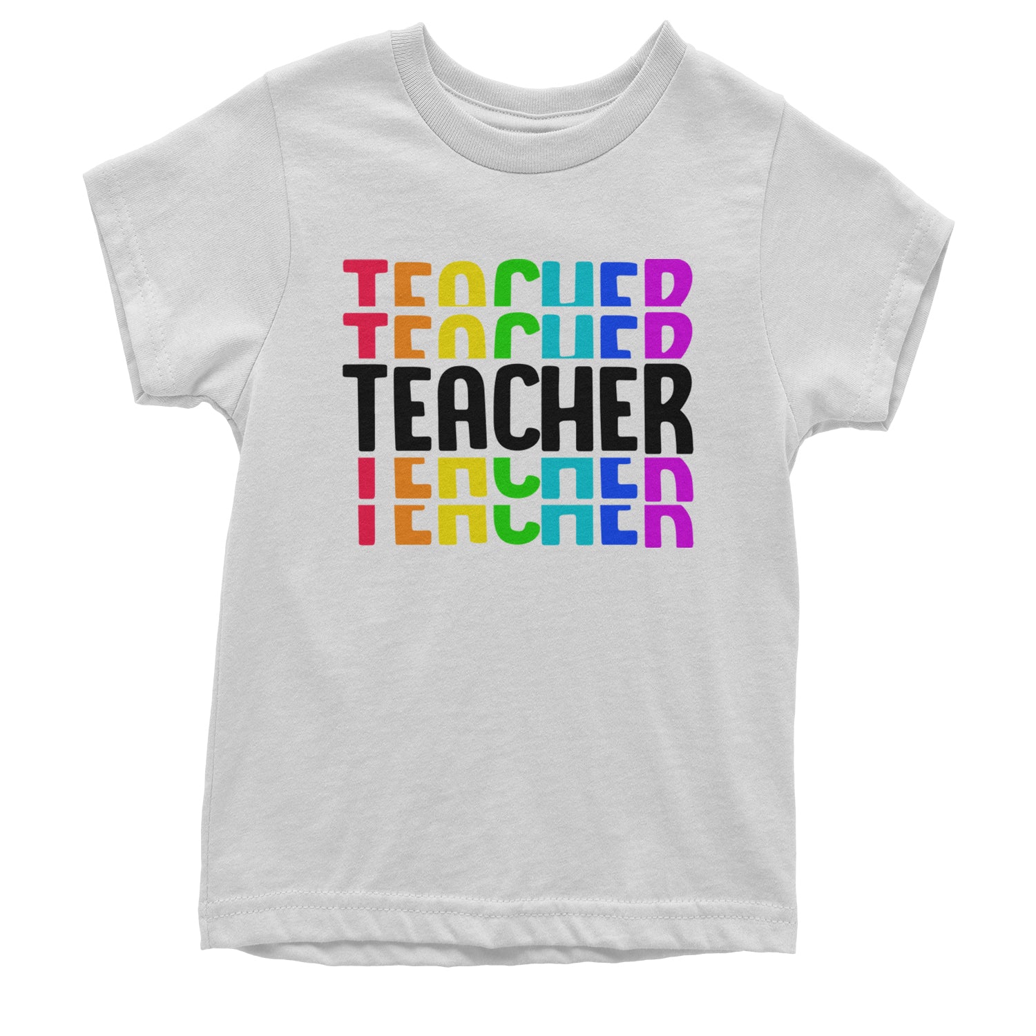 Teacher Repeated Rainbow Pattern Youth T-shirt White