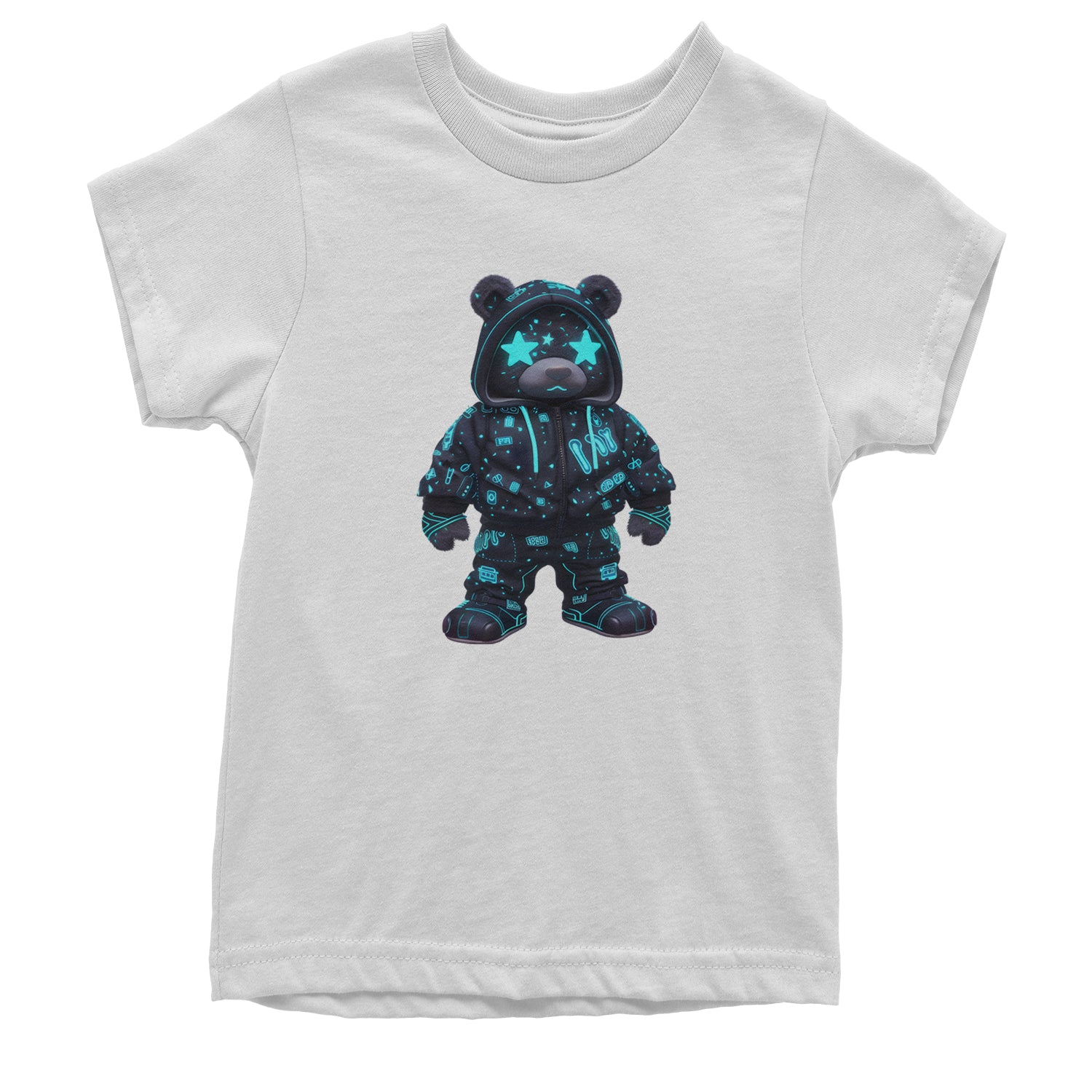 Starry Eyed Vaporwave Urban Graffiti Bear Youth T-shirt White