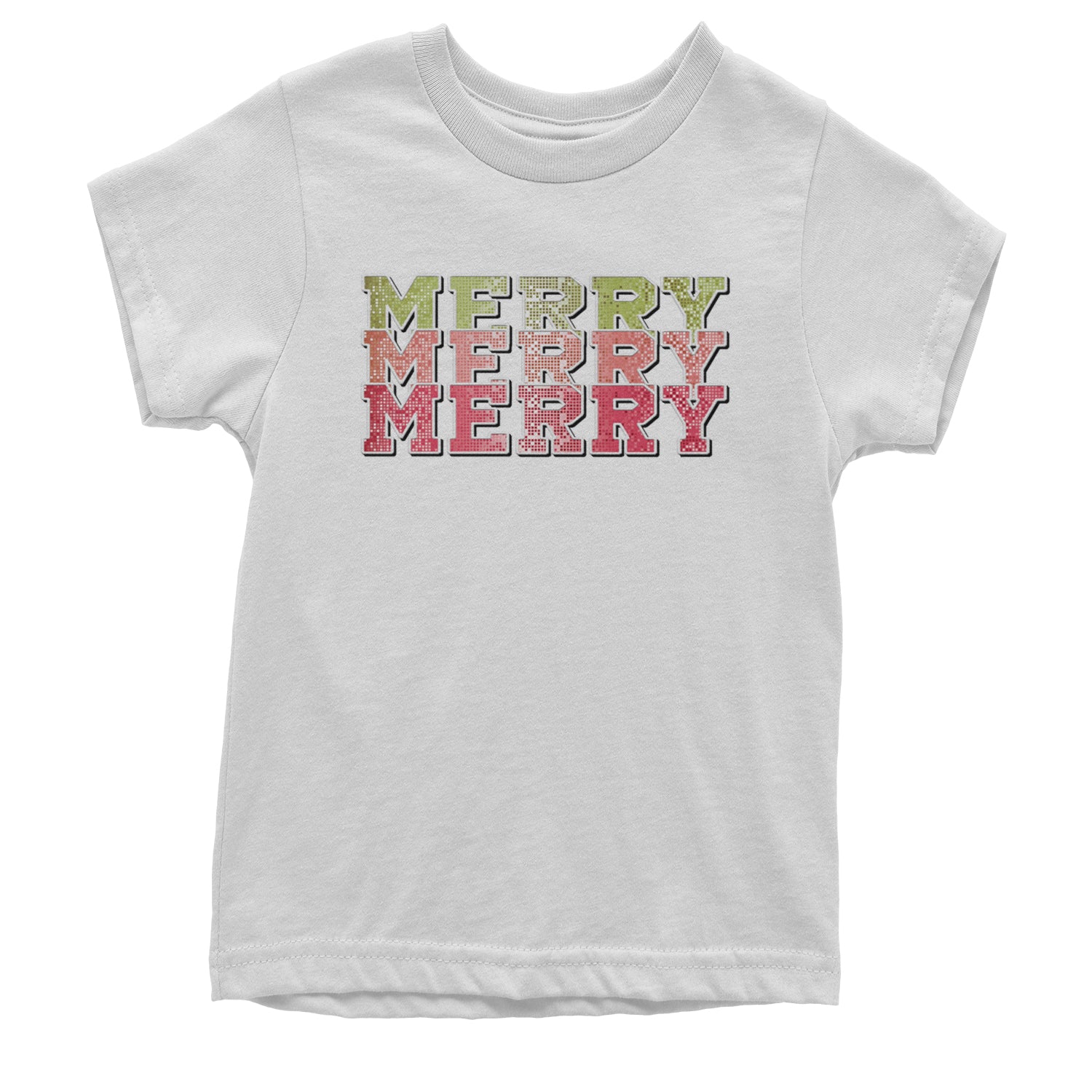 Merry Merry Merry Faux Sequins Youth T-shirt White