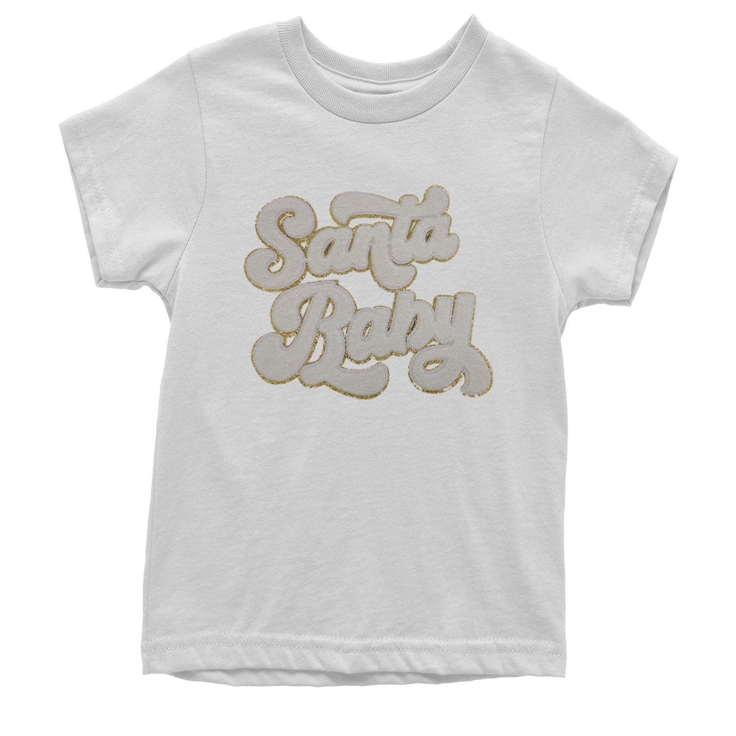 White Santa Baby Chenille Patch Youth T-shirt White