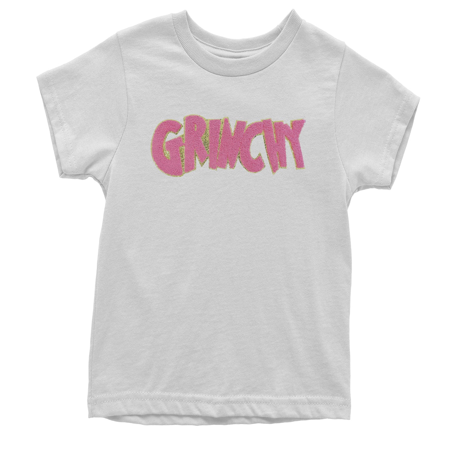 Pink Gr-nchy Chenille Patch Youth T-shirt White