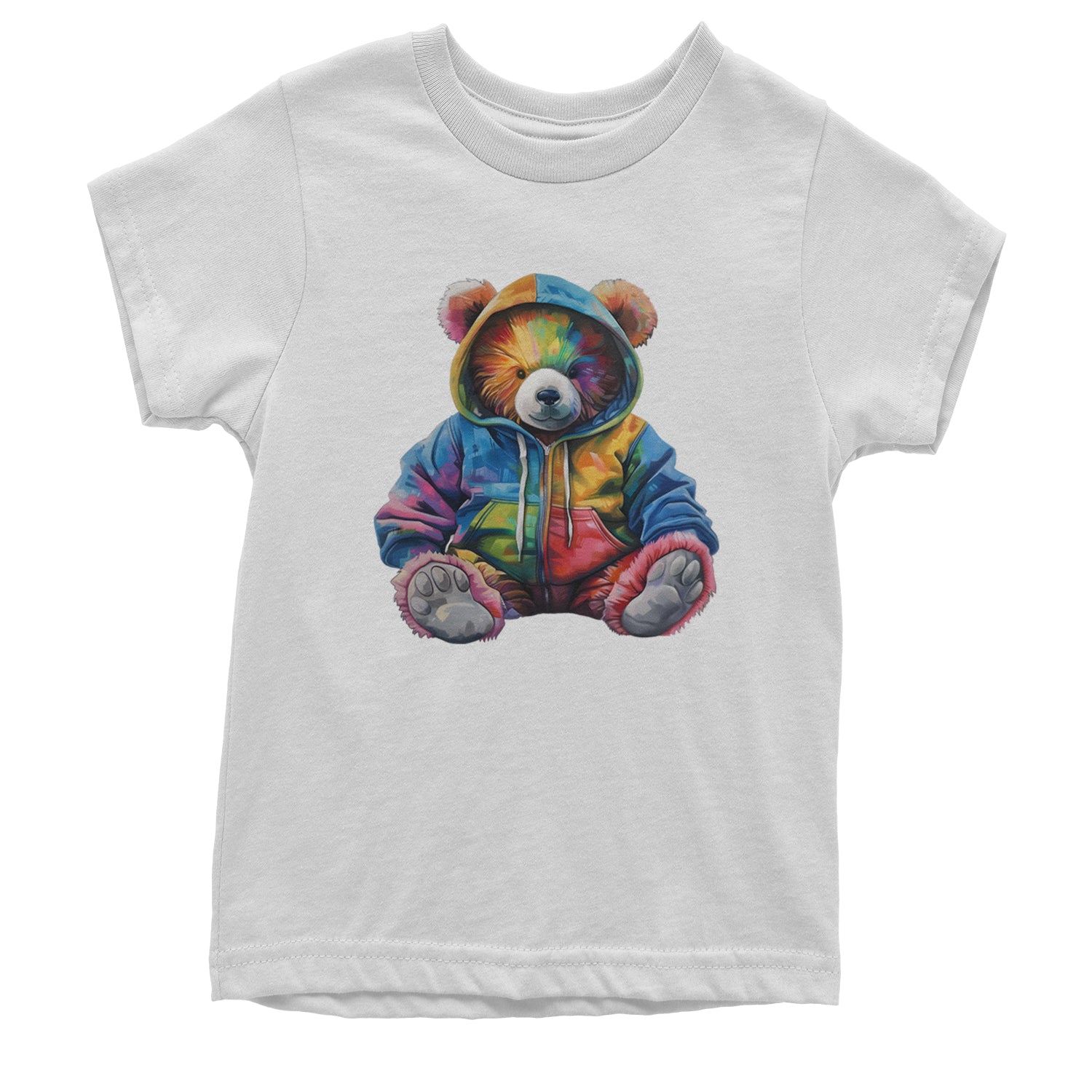 Rainbow Streetwear Urban Graffiti Bear Youth T-shirt White