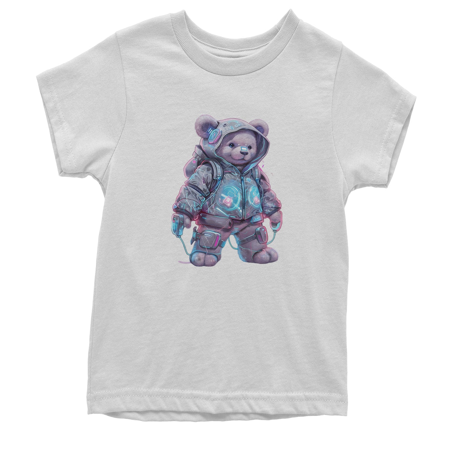 Cyberpunk Adventure Urban Graffiti Bear Youth T-shirt White